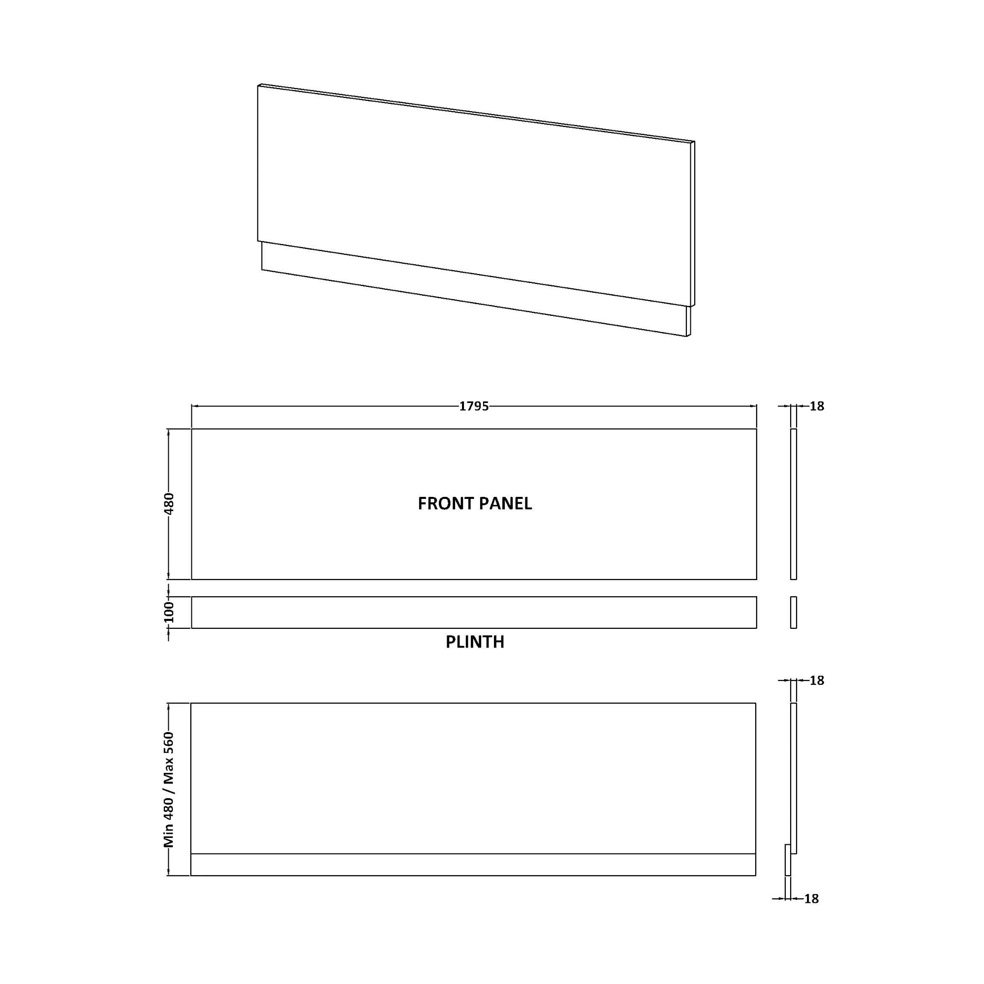 Nuie Waterproof White Gloss Shower Bath Front Panel