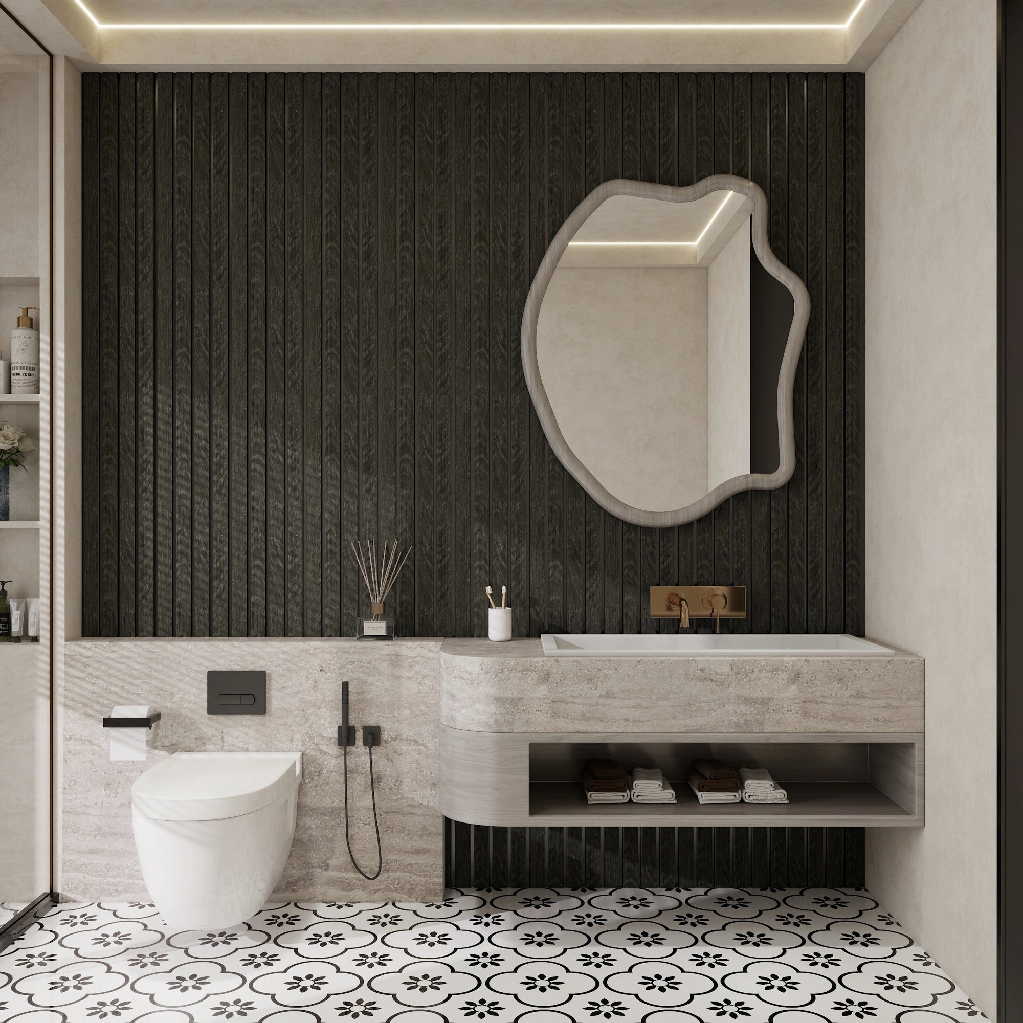 Aluvo 4 Slats Black Wood Waterproof Wall Panel