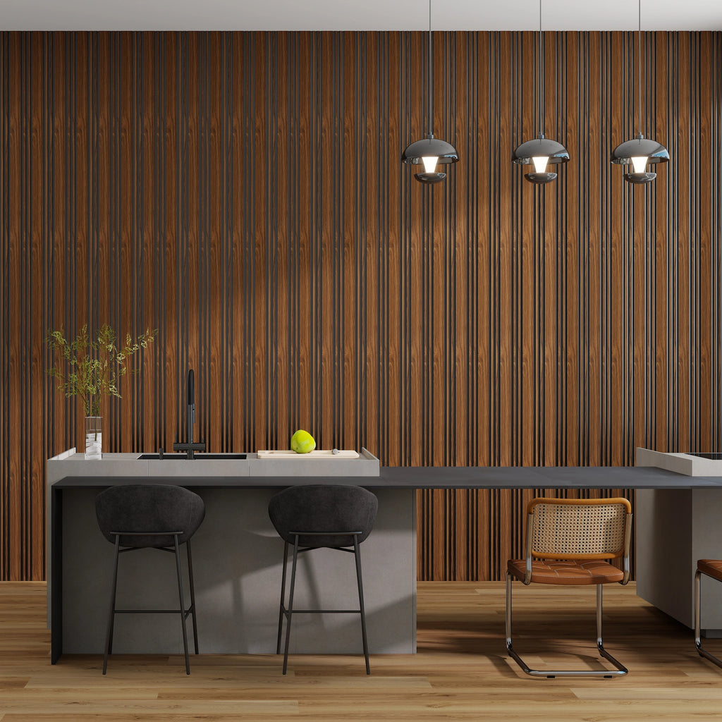 Aluvo LS Slats Warm Walnut Waterproof Wall Panel