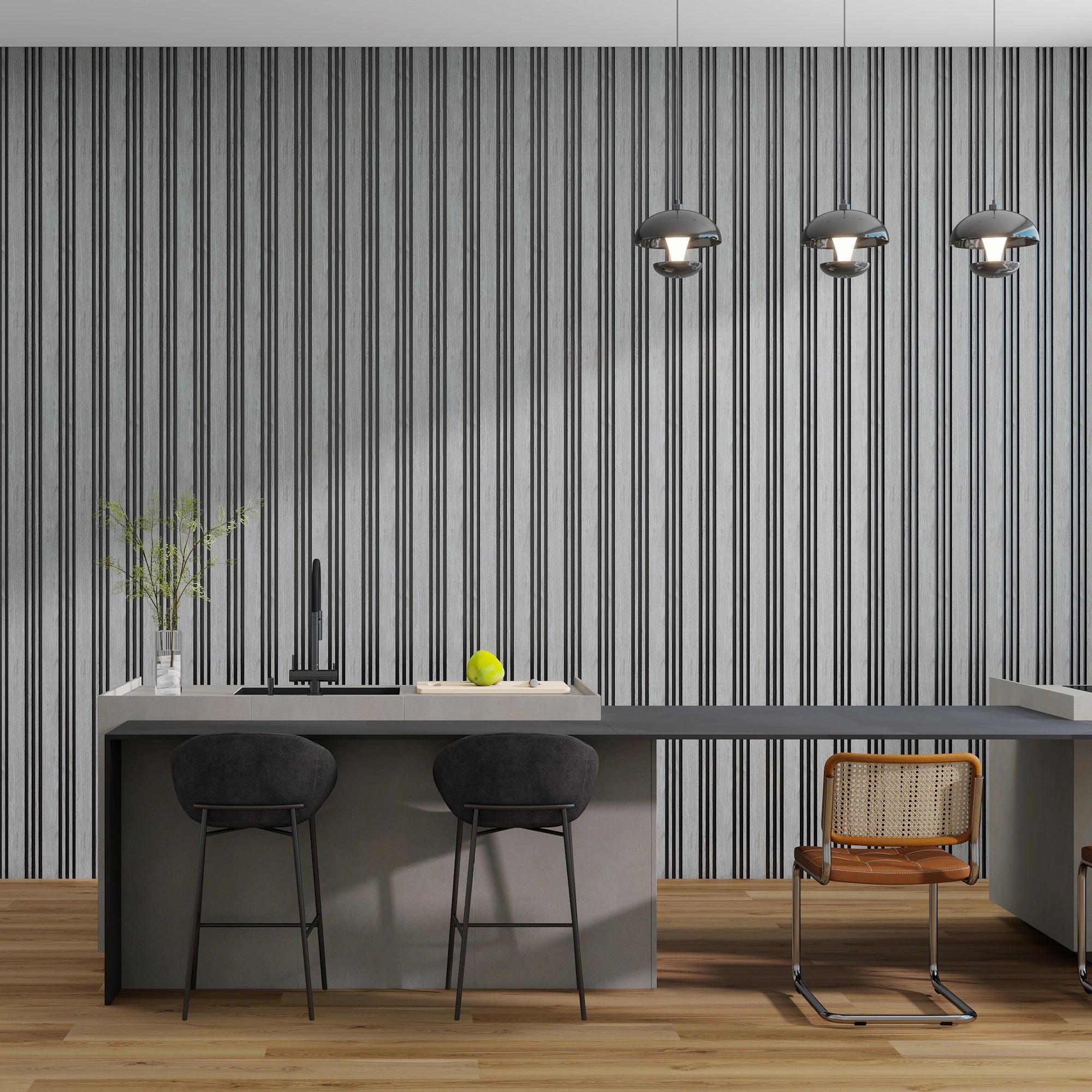 Aluvo LS Slats Grey Oak Waterproof Wall Panel