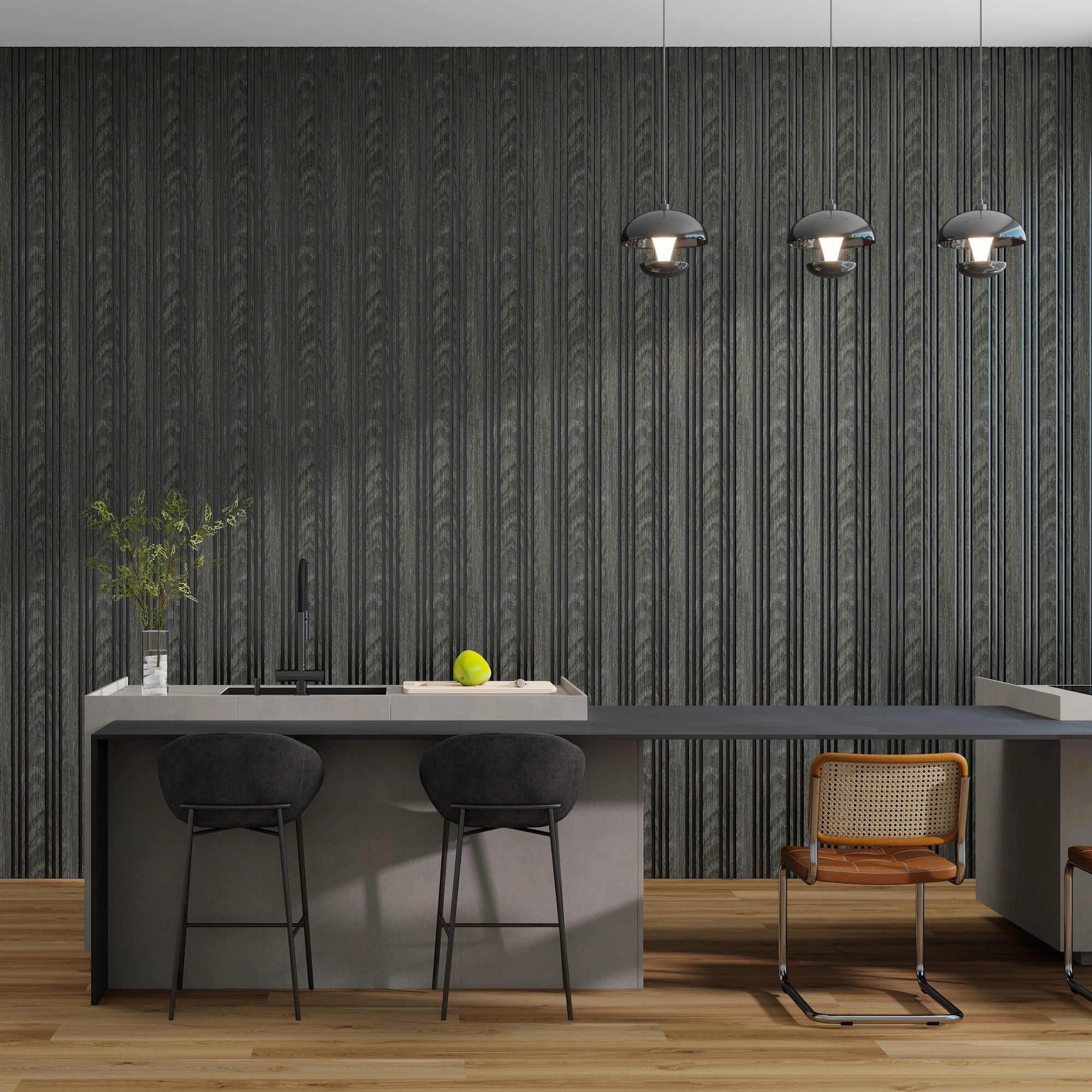 Aluvo LS Slats Black Wood Waterproof Wall Panel