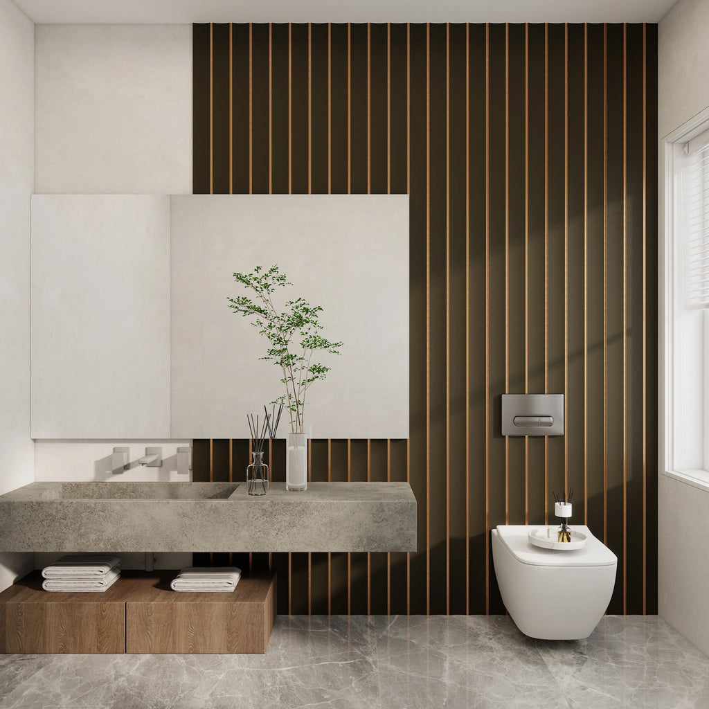 Aluvo Curved Slats Taupe Waterproof Wall Panel