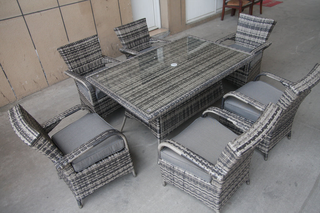 Rectangle Tempered Glass Table With 6 Chairs Furniture Set