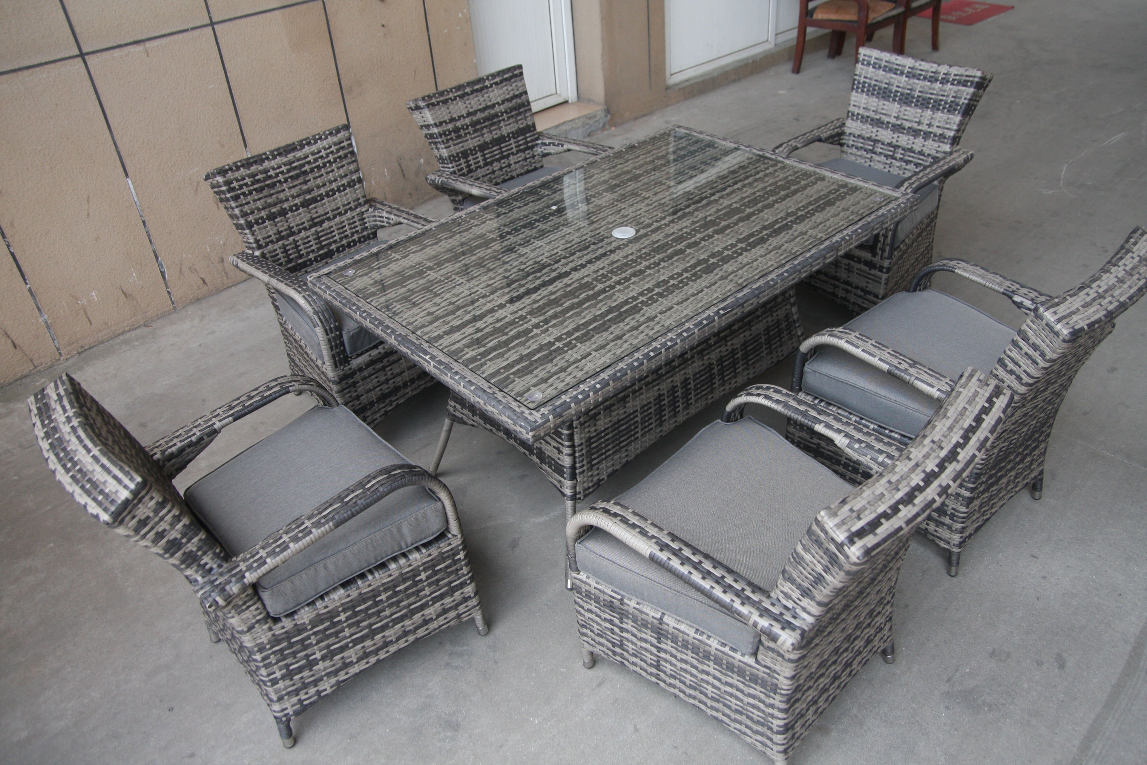 Rectangle Tempered Glass Table With 6 Chairs Furniture Set