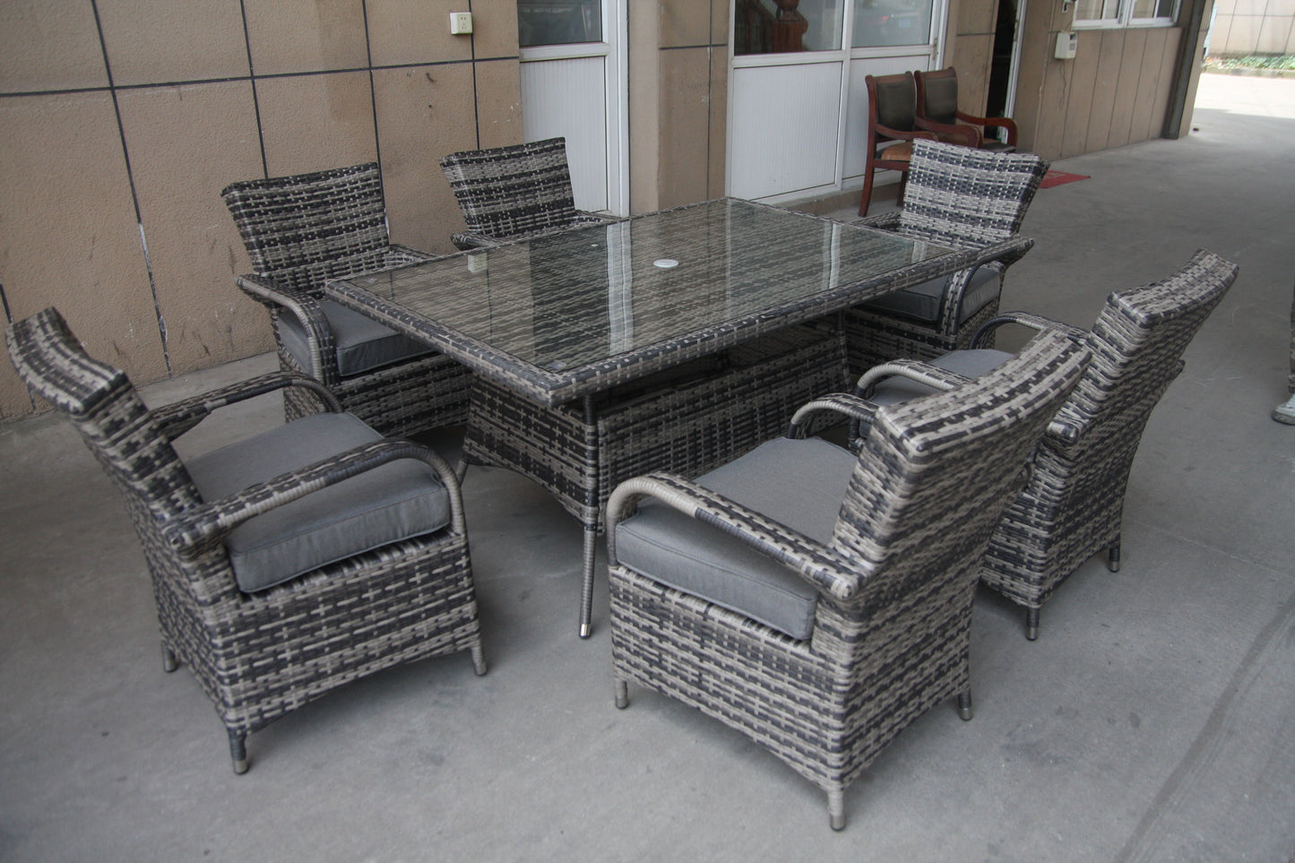 Rectangle Tempered Glass Table With 6 Chairs Furniture Set