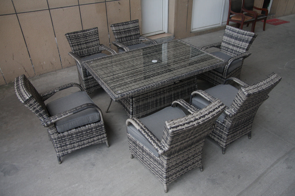 Rectangle Tempered Glass Table With 6 Chairs Furniture Set