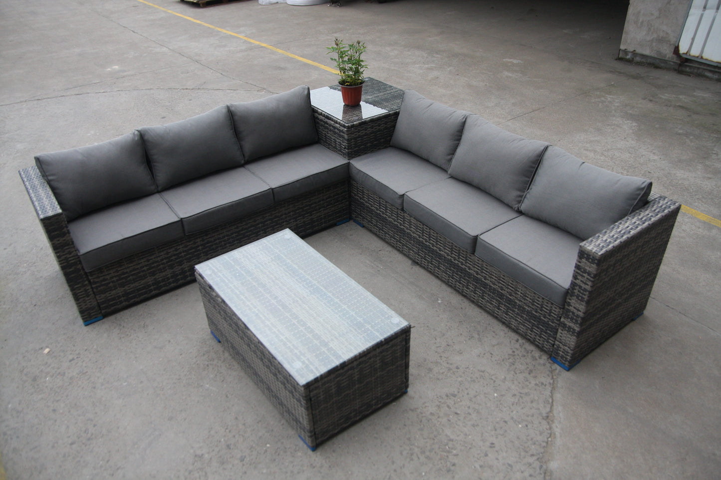 L Shaped Sofas with table and Tempered Glass Coffee Table