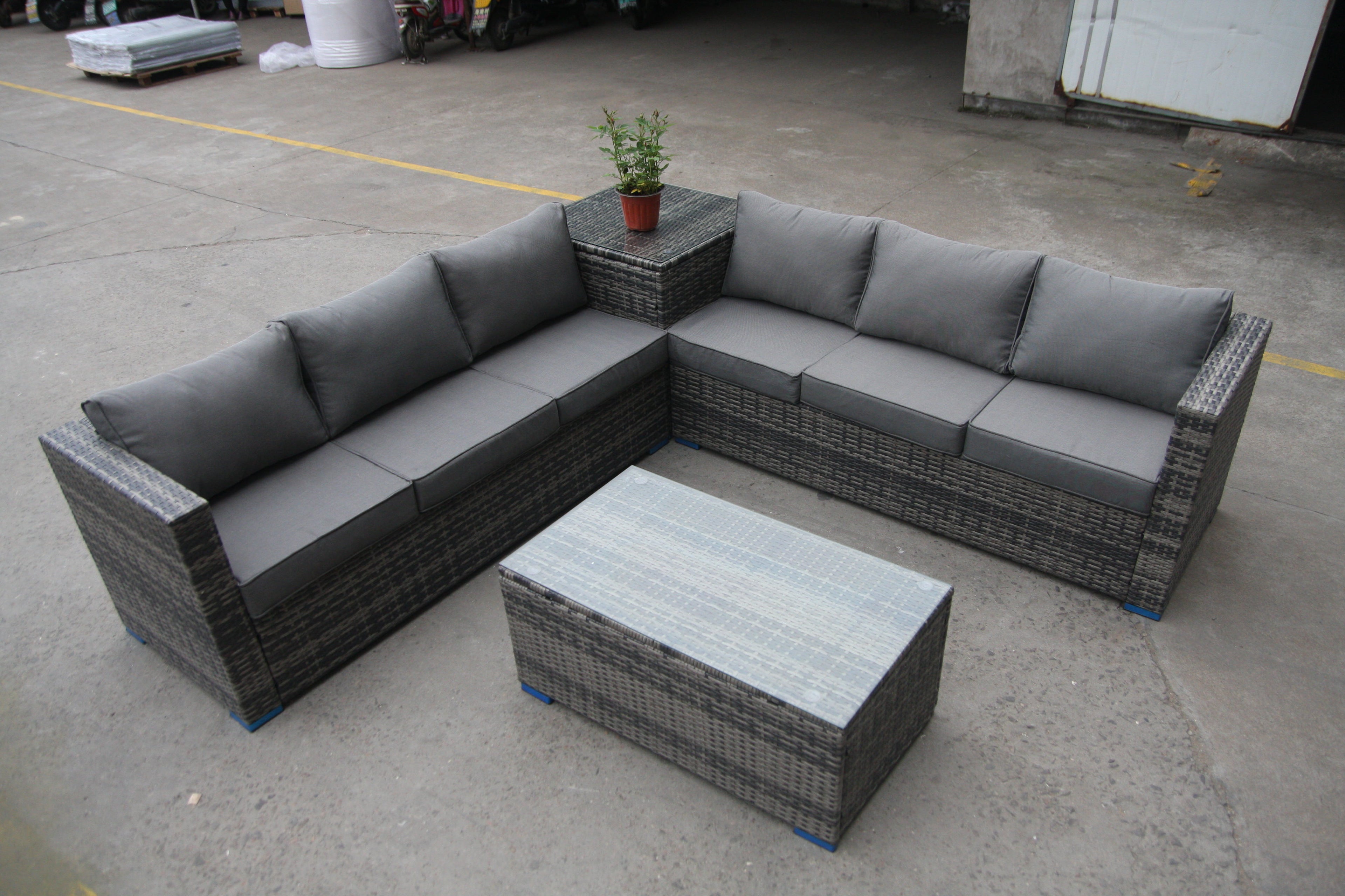L Shaped Sofas with table and Tempered Glass Coffee Table