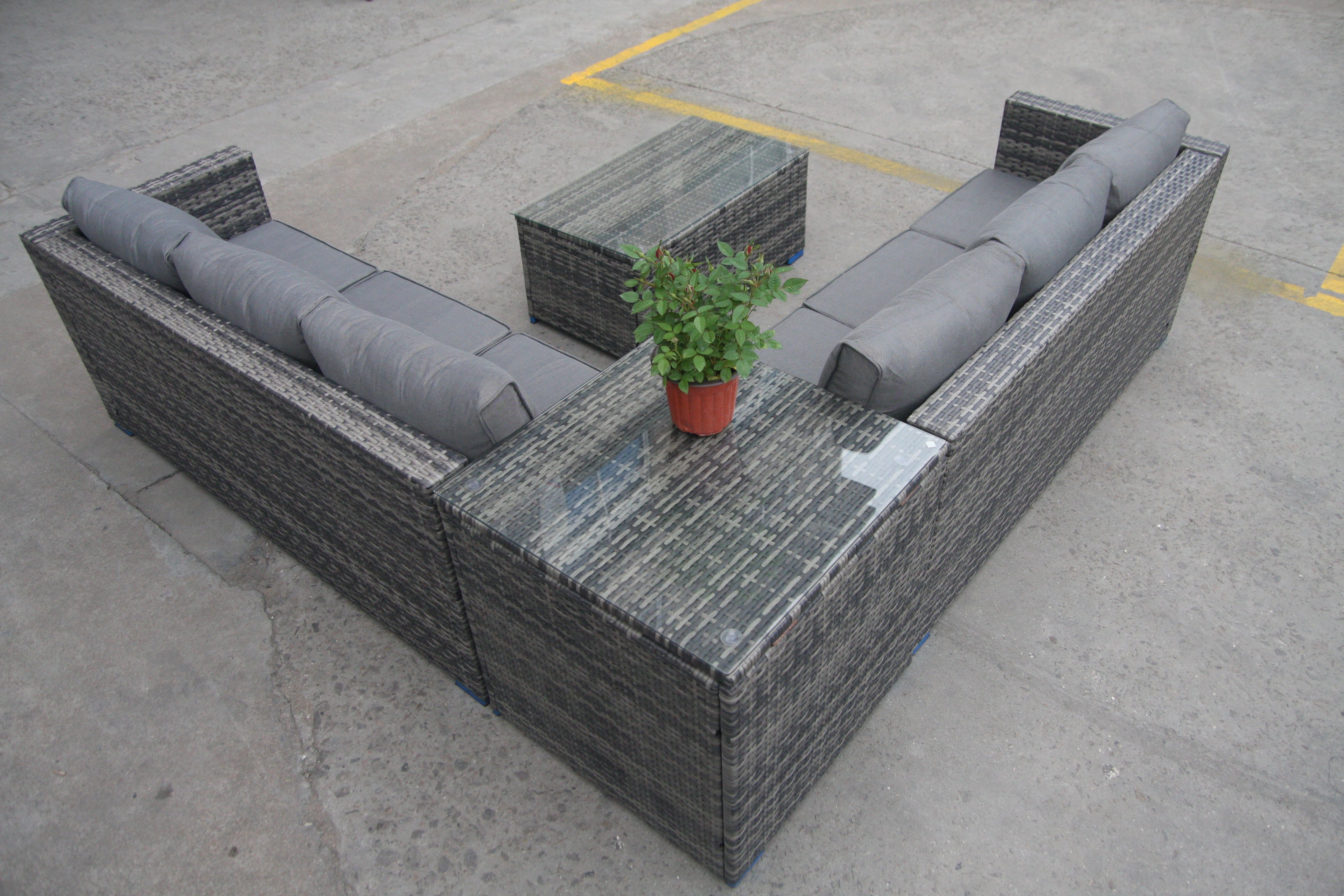 L Shaped Sofas with table and Tempered Glass Coffee Table