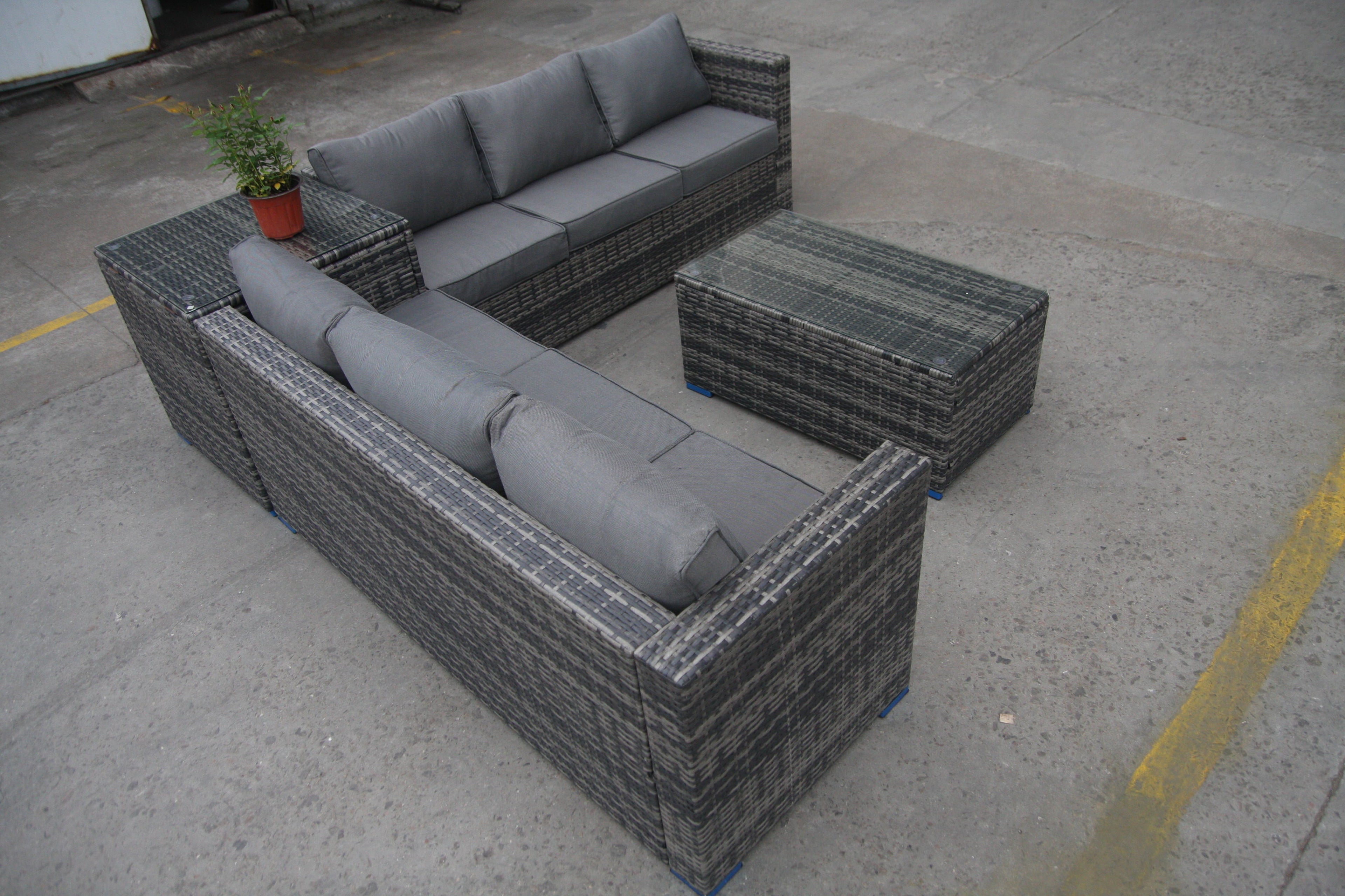 L Shaped Sofas with table and Tempered Glass Coffee Table