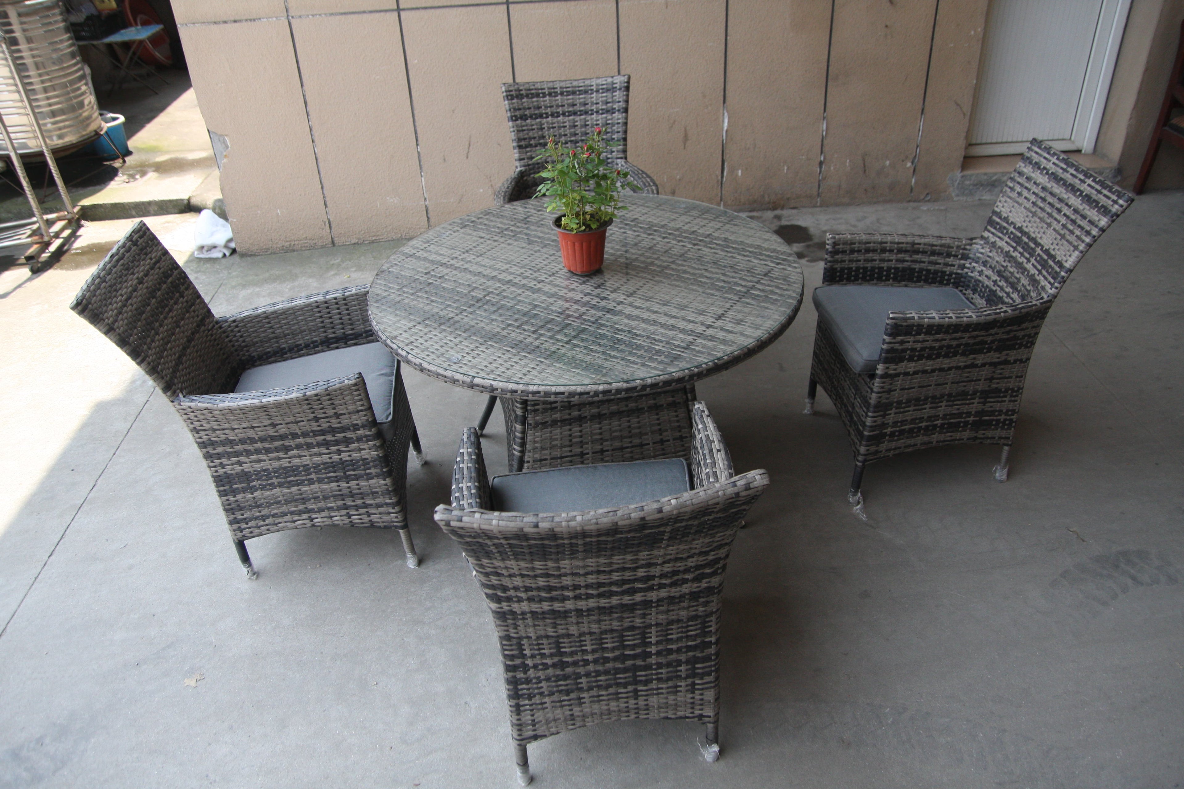 Round Tempered Glass Table With 4 Chairs Furniture Set