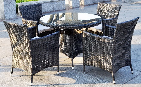 Round Tempered Glass Table With 4 Chairs Furniture Set