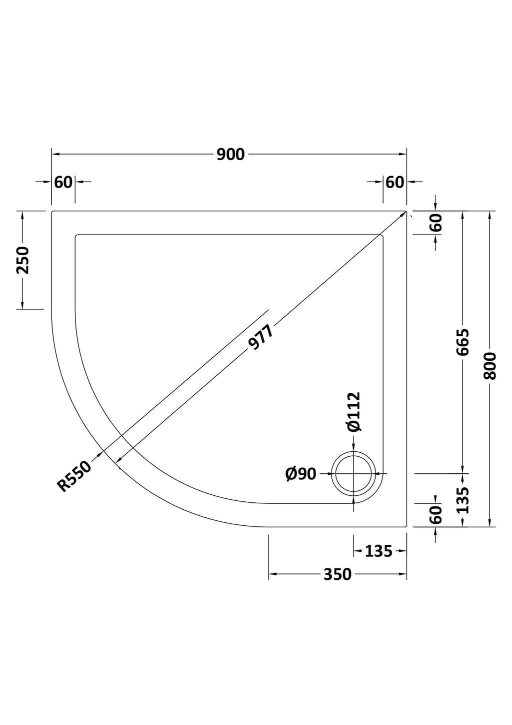 Vantage Plan F White Offset Quadrant Low Profile Shower Tray