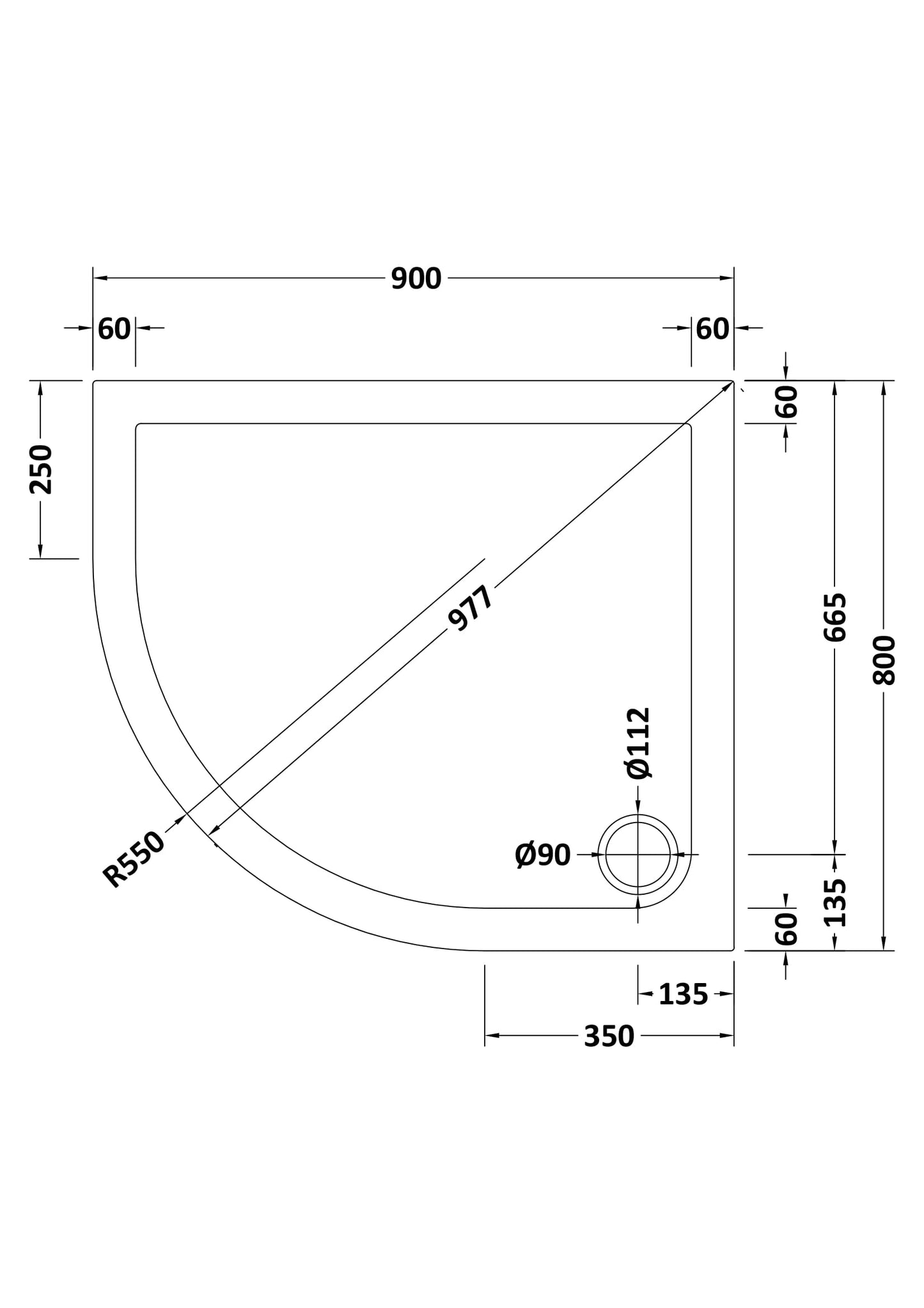 Vantage Plan F White Offset Quadrant Low Profile Shower Tray