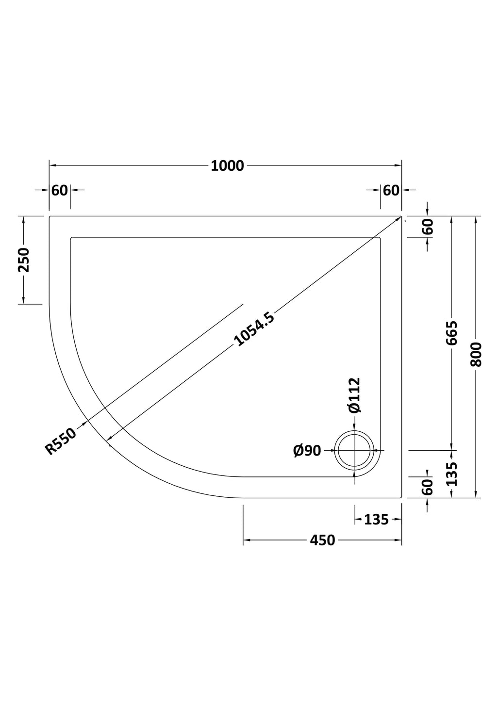 Vantage Plan F White Offset Quadrant Low Profile Shower Tray