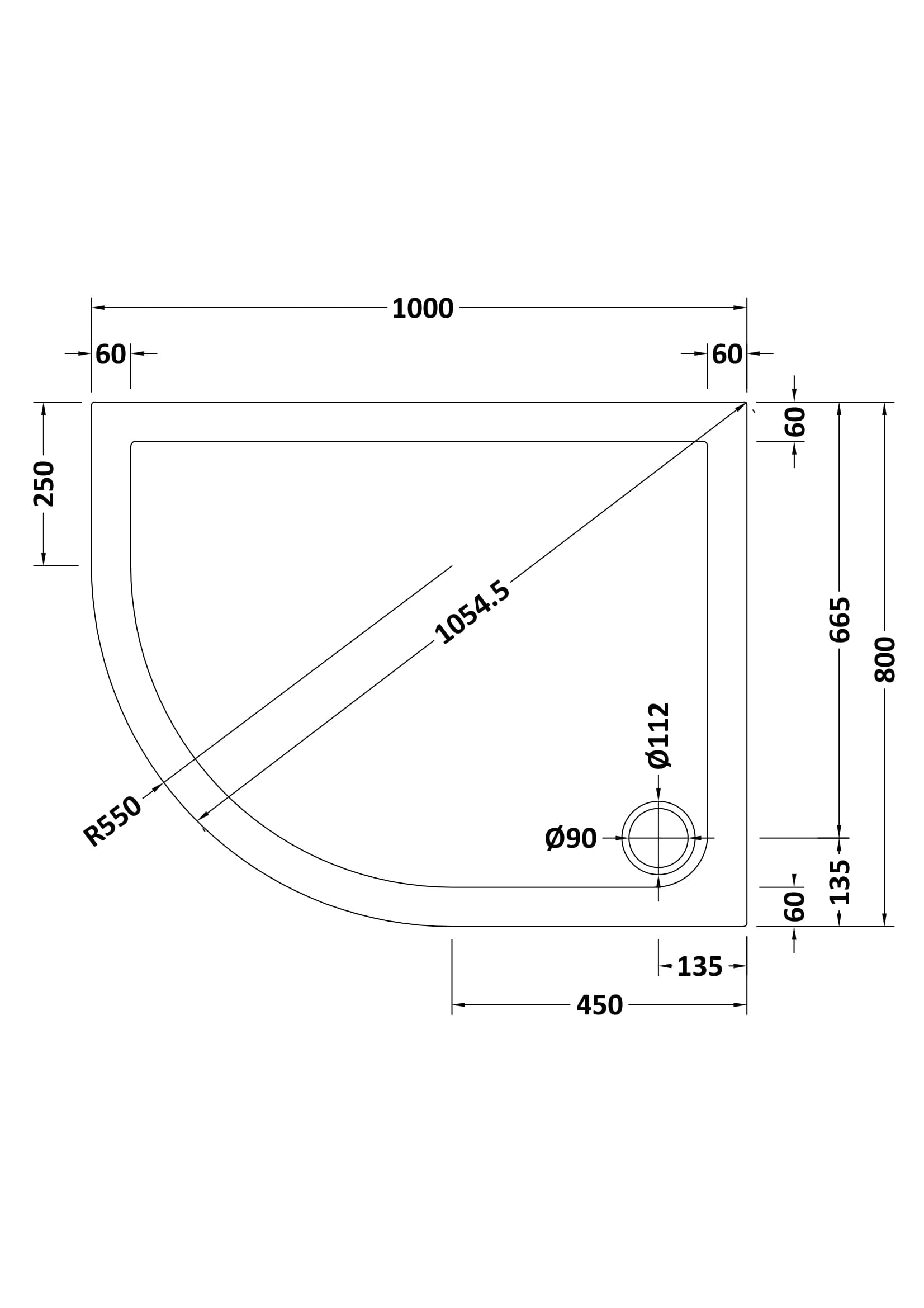 Vantage Plan F White Offset Quadrant Low Profile Shower Tray