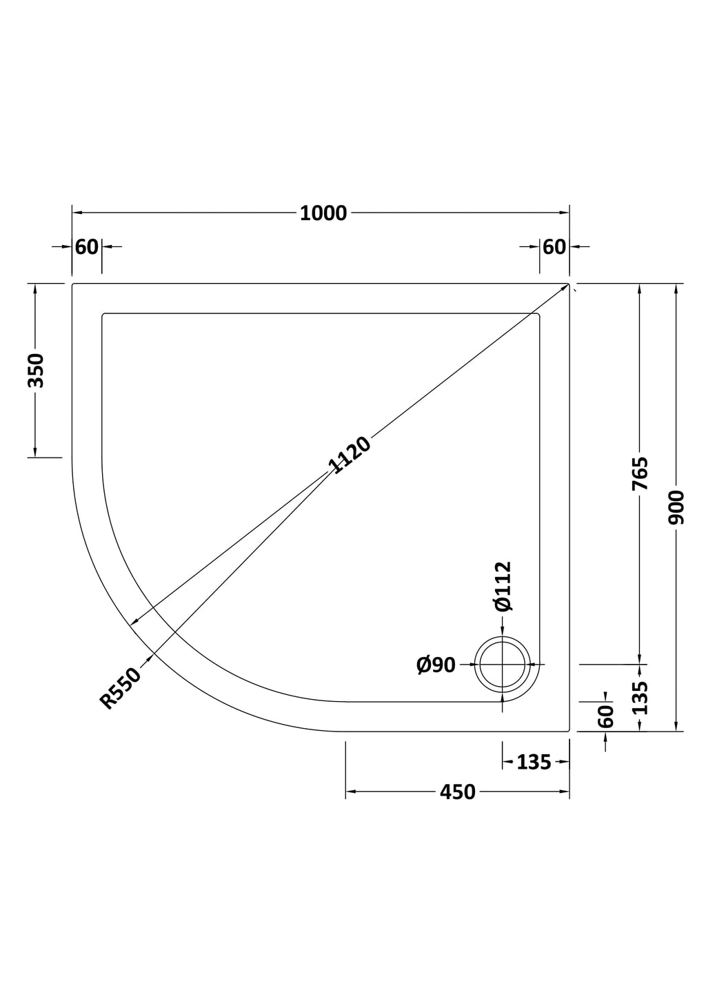Vantage Plan F White Offset Quadrant Low Profile Shower Tray