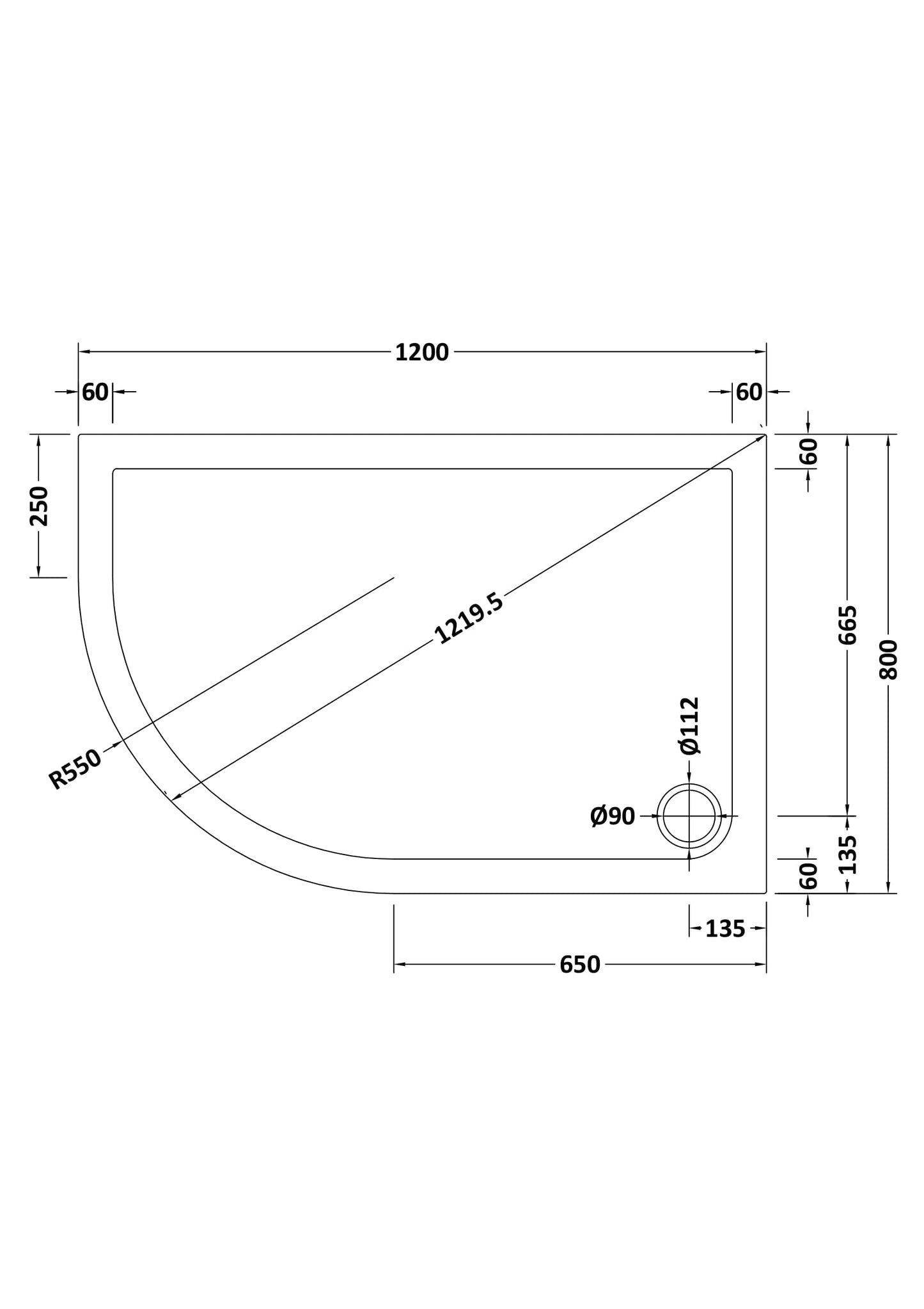 Vantage Plan F White Offset Quadrant Low Profile Shower Tray