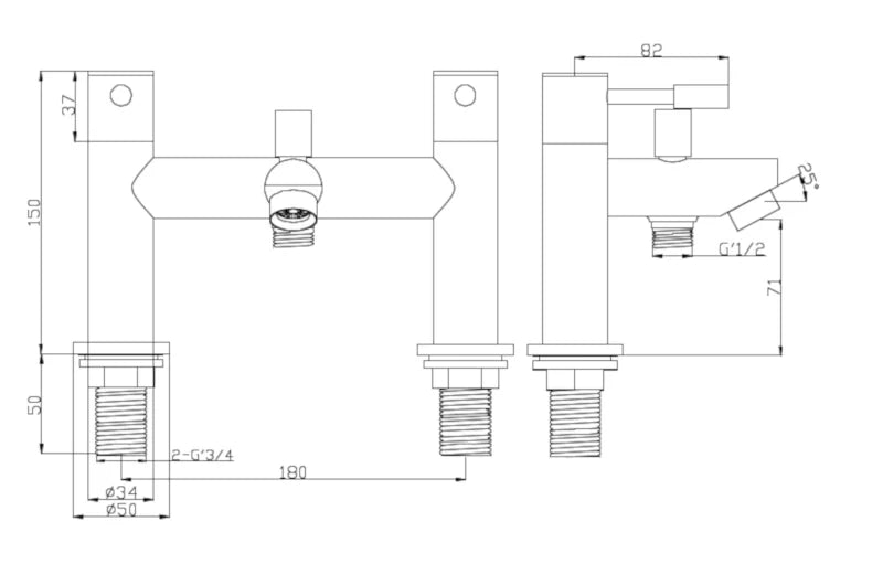 Modern Chrome Bath Shower Mixer Tap with Shower Kit and Wall bracket