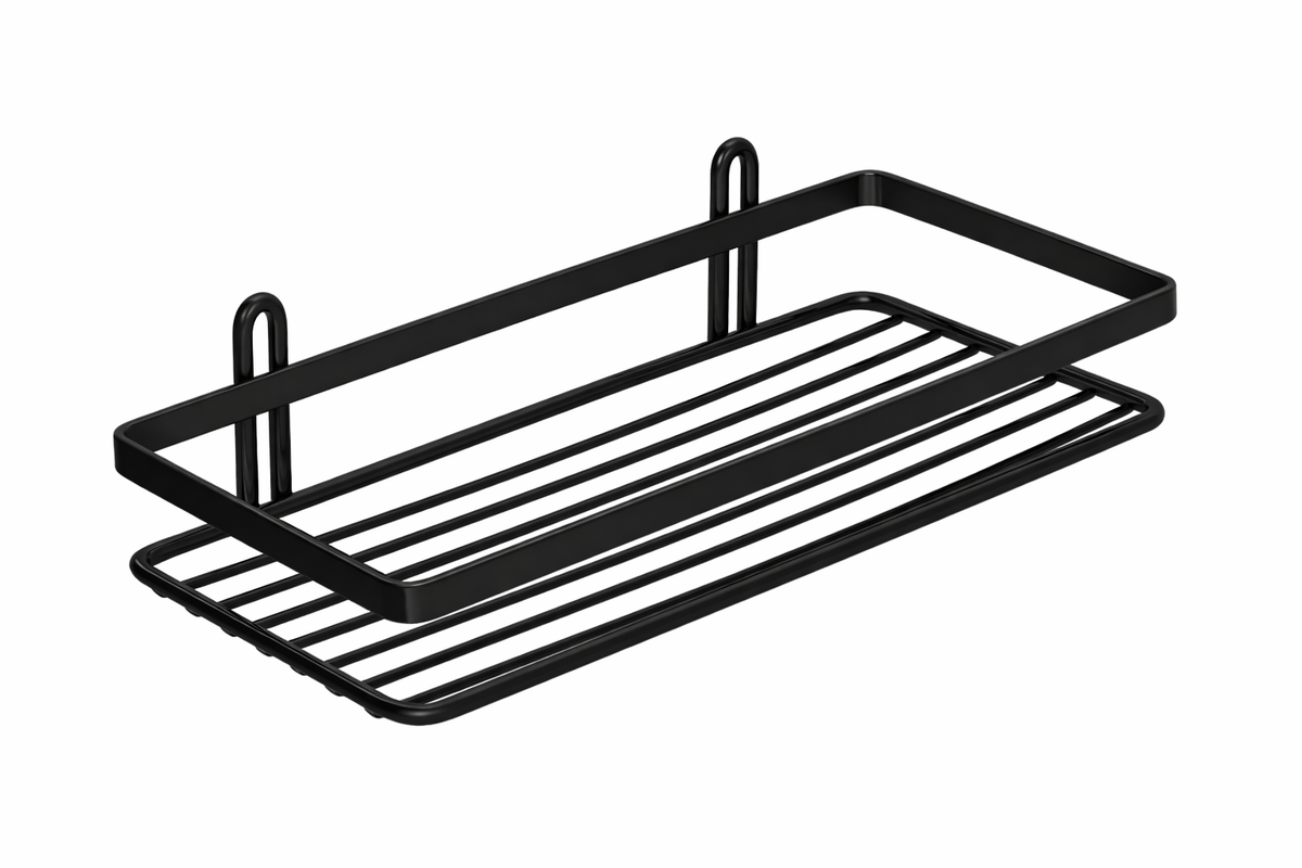 Euroshowers Satina Black Stainless Steel Wire Basket - Single Rectangle