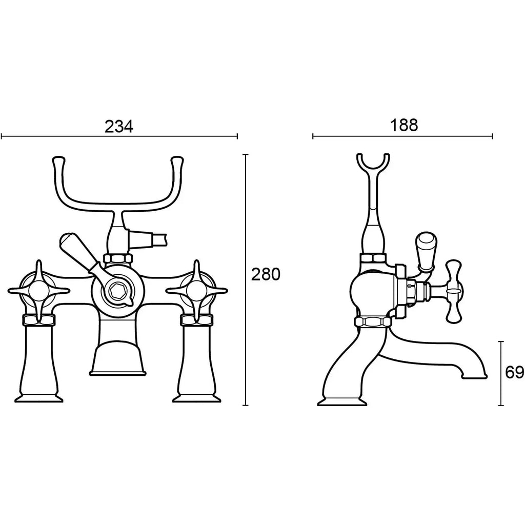 Traditional Chrome Bath Shower Mixer Tap with Shower Kit and Wall bracket