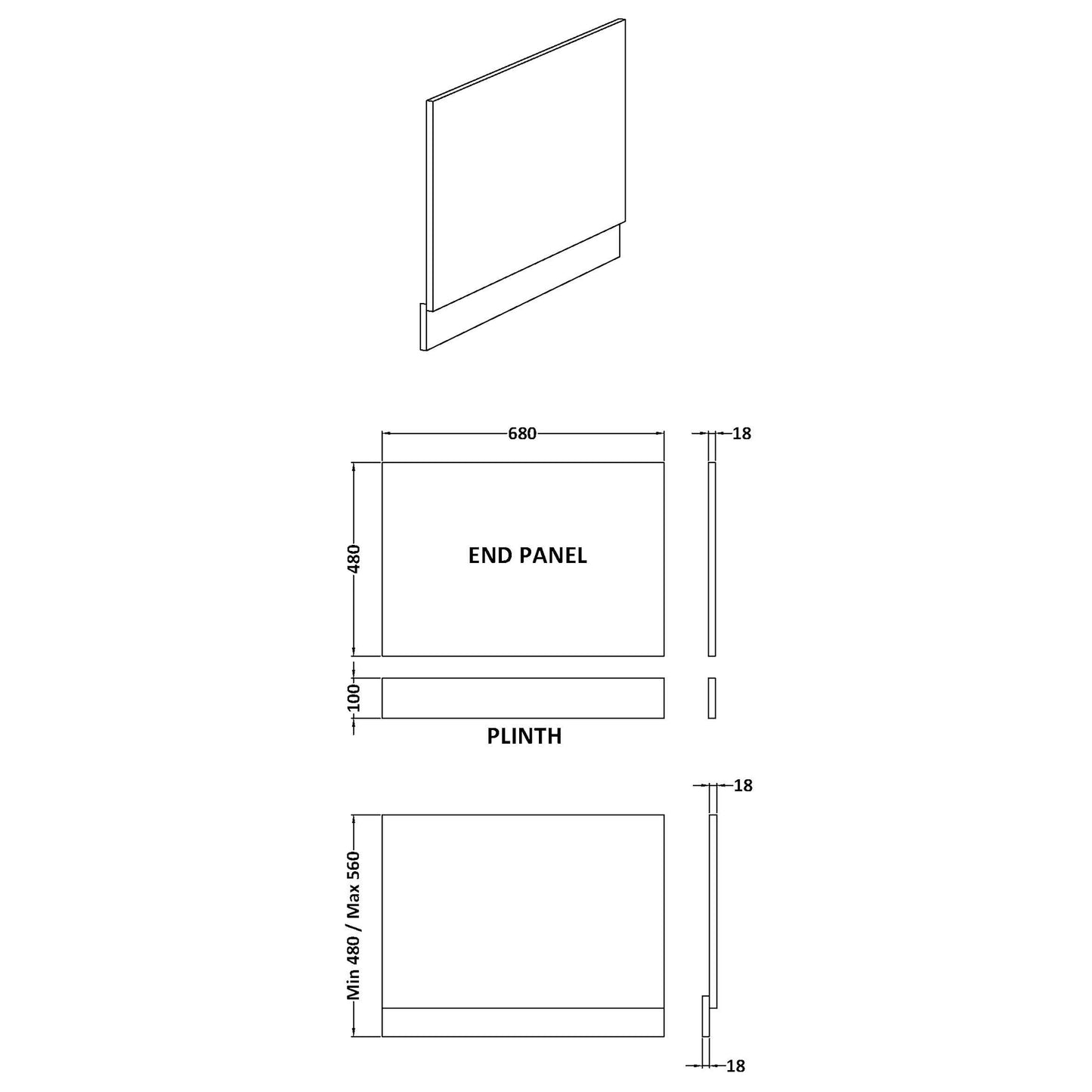 Nuie Waterproof White Gloss Shower Bath End Panel