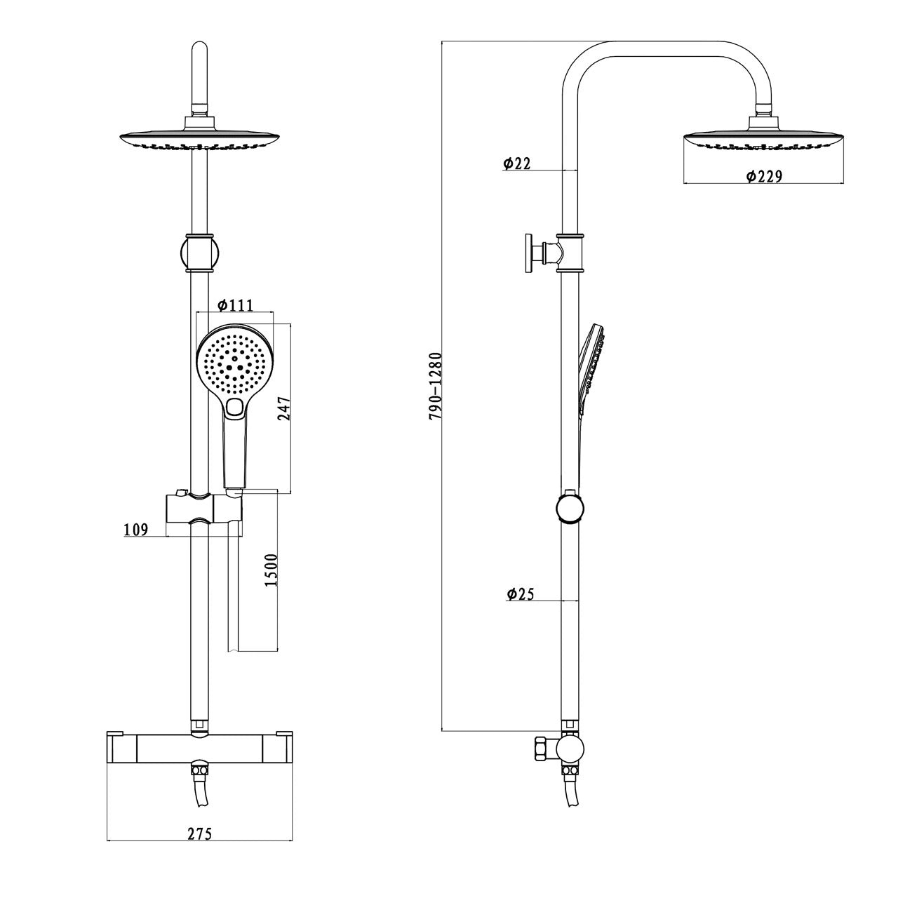 Euroshowers Thermo Round Rigid Riser Twin Head Shower Set