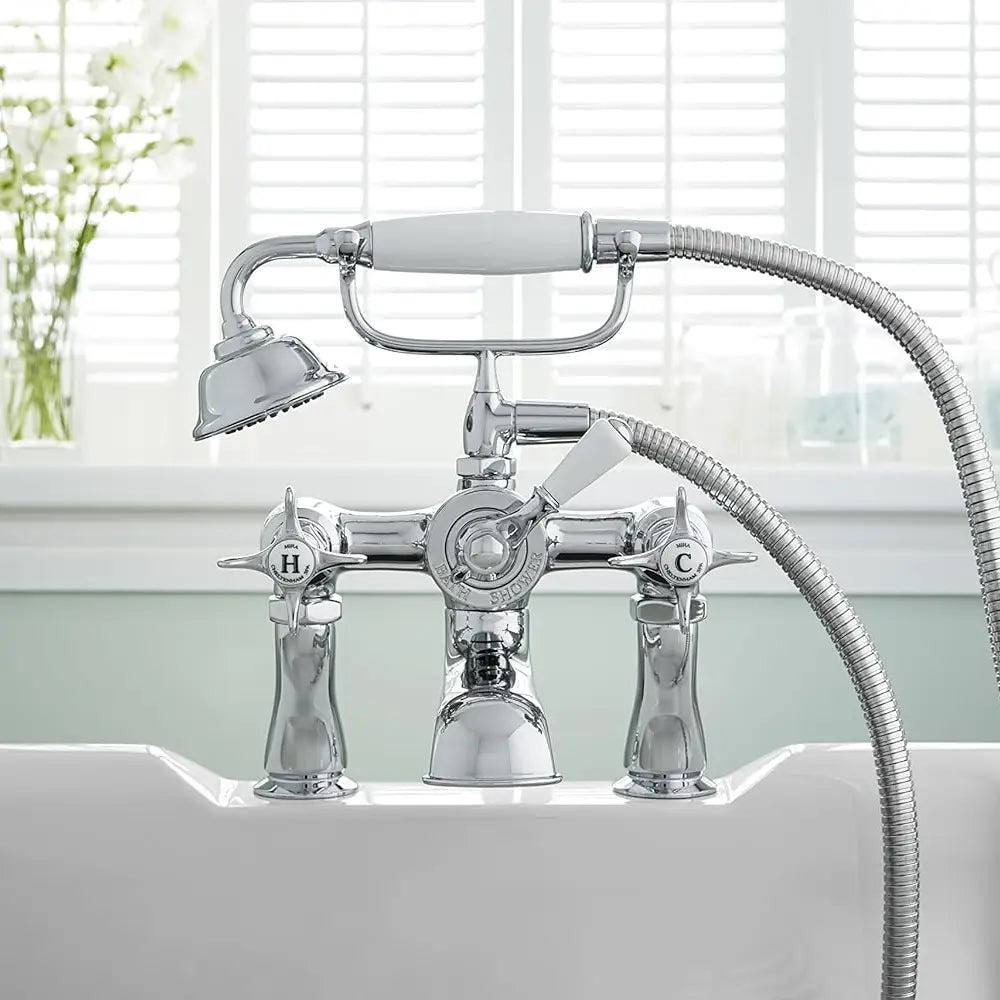 Traditional Chrome Bath Shower Mixer Tap with Shower Kit and Wall bracket