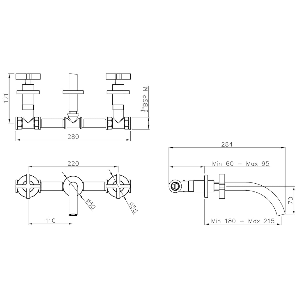Abode Serenitie Wall Mounted Bath Basin Mixer Tap