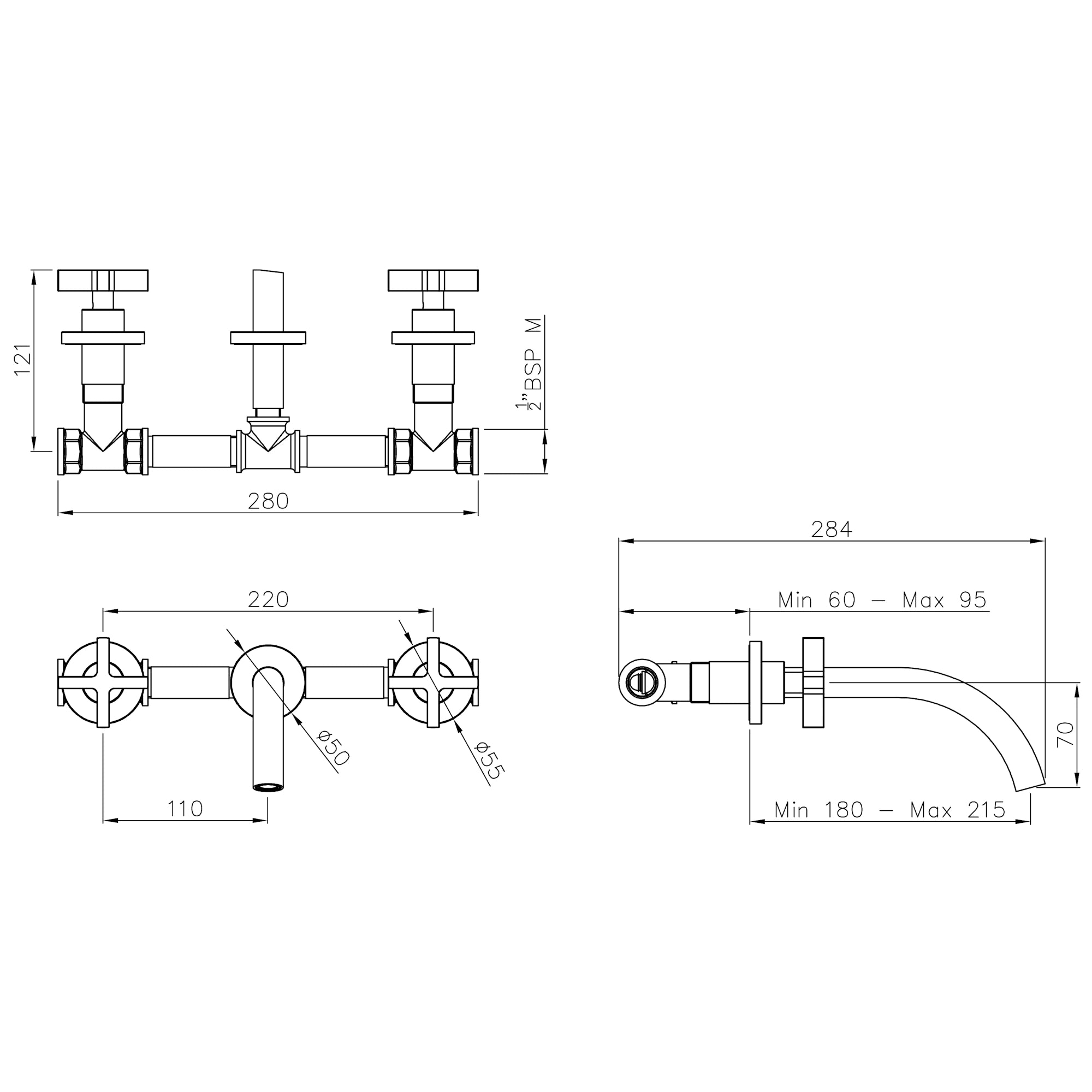 Abode Serenitie Wall Mounted Bath Basin Mixer Tap