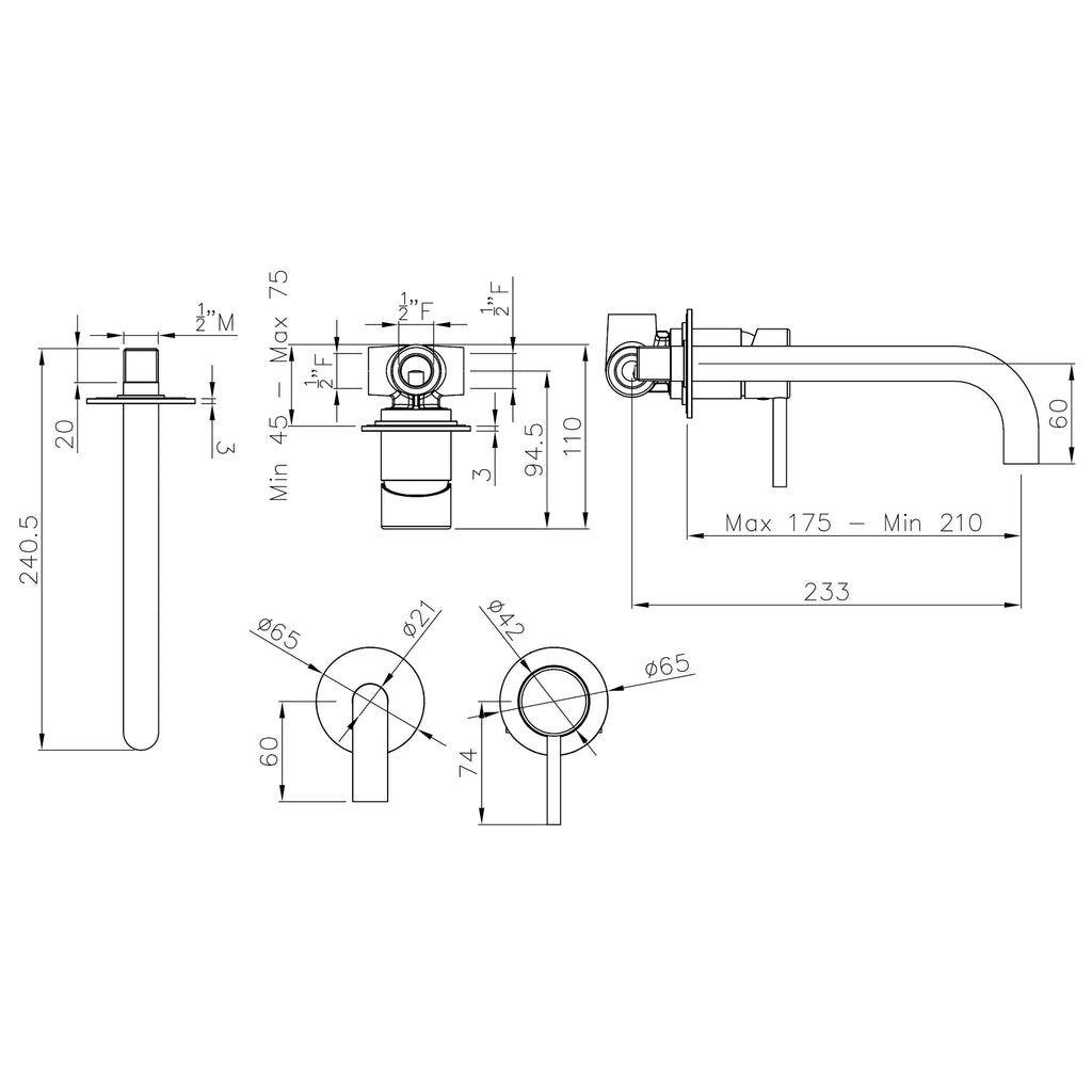 Abode Harmonie Wall Mounted Bath Basin Mixer Tap