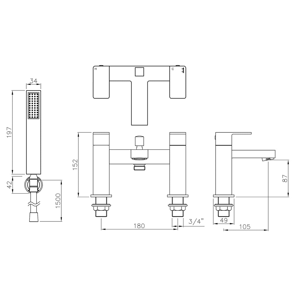 Abode Fervour Deck Mounted Chrome Bath Shower Mixer Tap