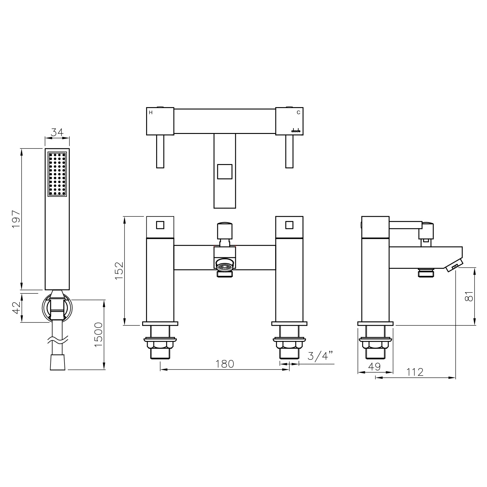 Abode Zeal Deck Mounted Chrome Bath Shower Mixer Tap
