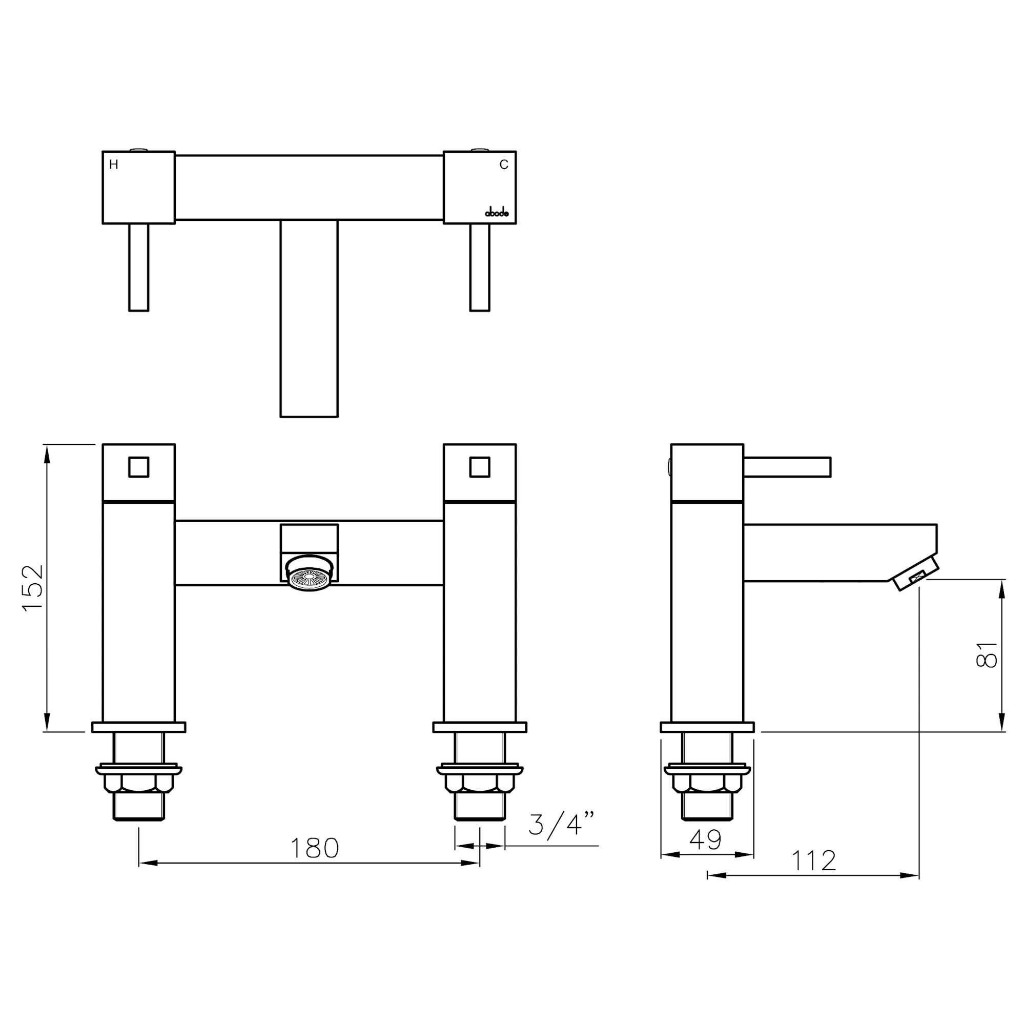 Abode Zeal Deck Mounted Chrome Bath Filler Tap