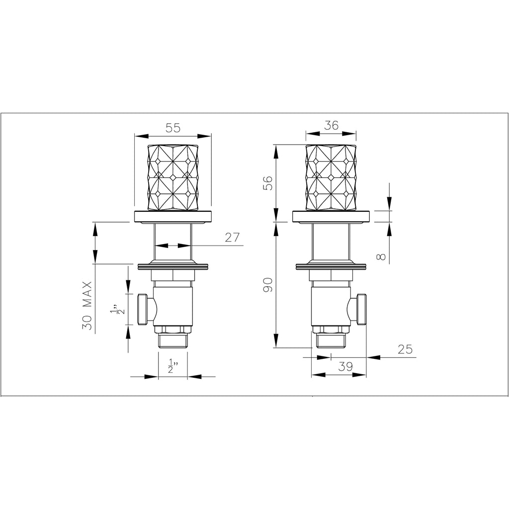 Abode Kite Deck Mounted Bath Filler Panel Valves