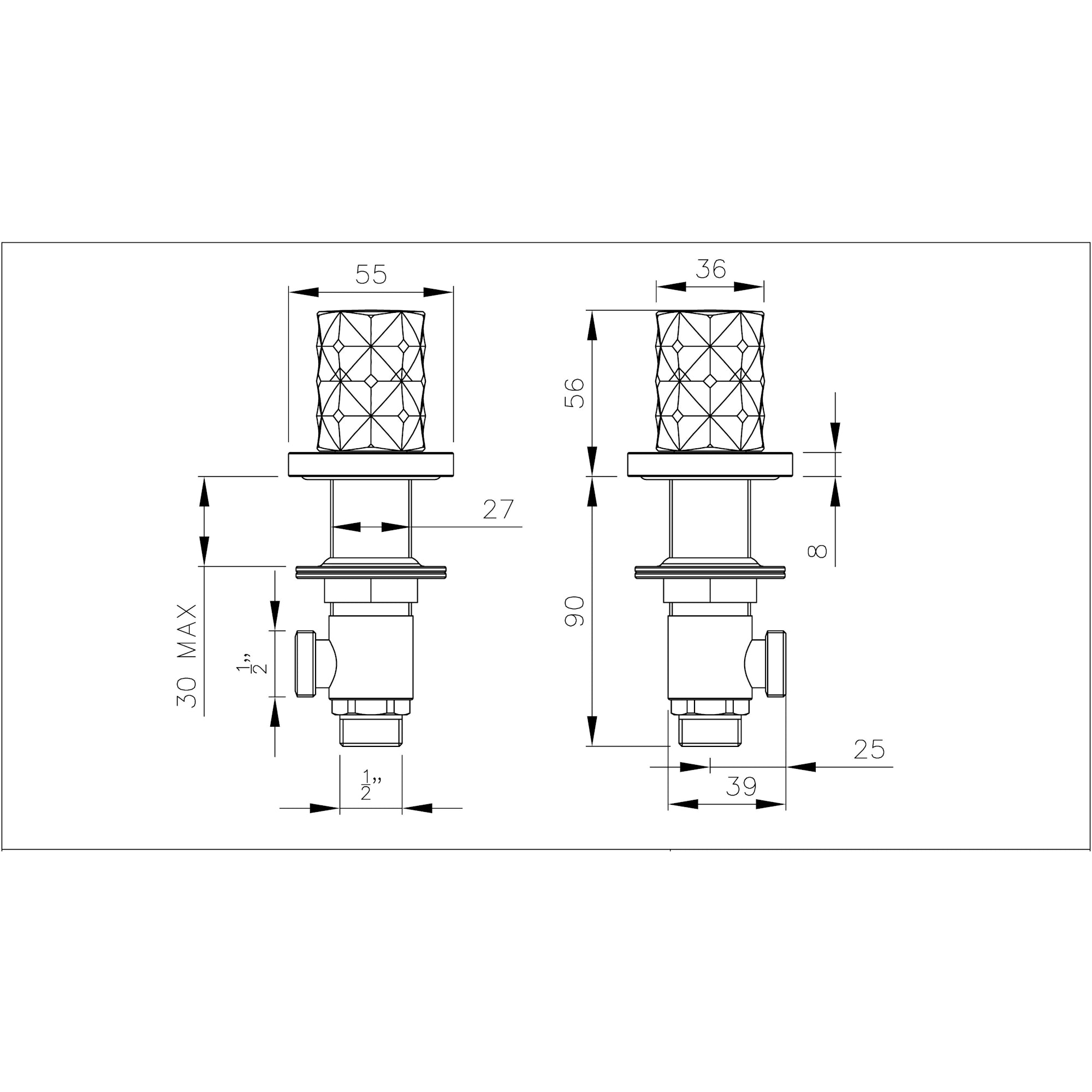 Abode Kite Deck Mounted Bath Filler Panel Valves