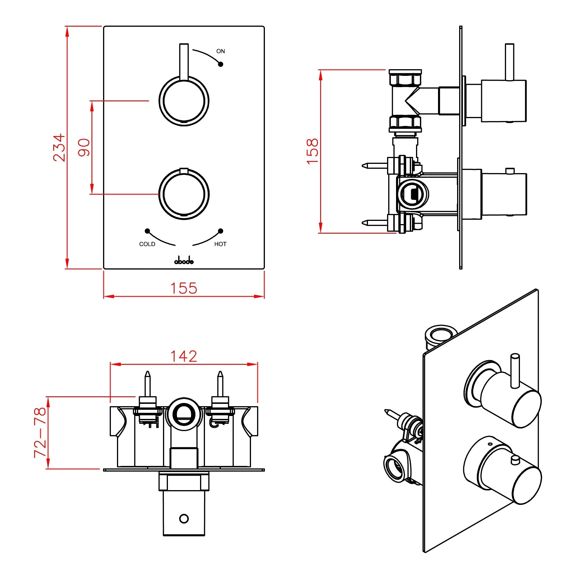 Abode Harmonie Single Concealed Thermostatic Chrome Shower Valve