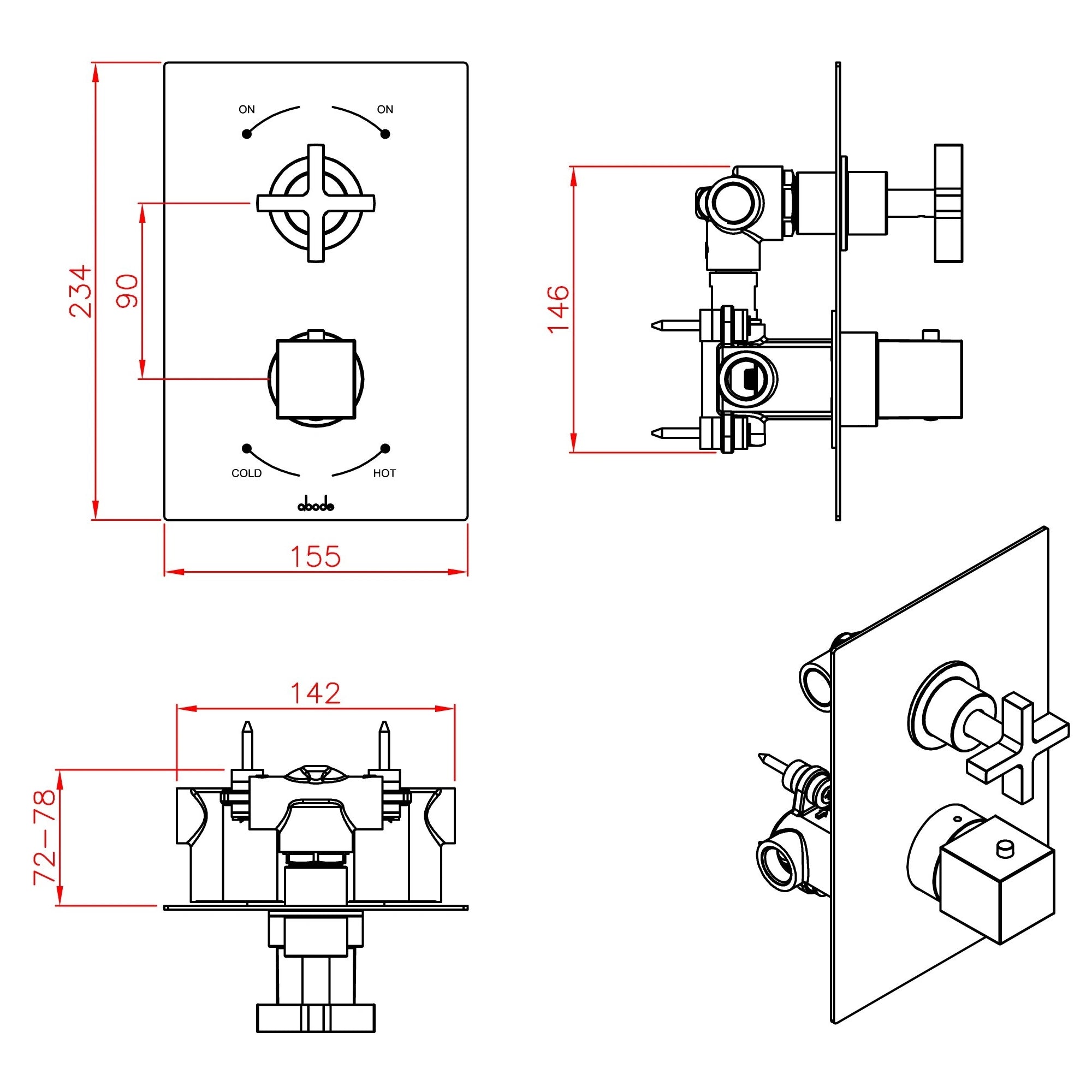 Abode Serenitie Double Concealed Thermostatic Shower Valve