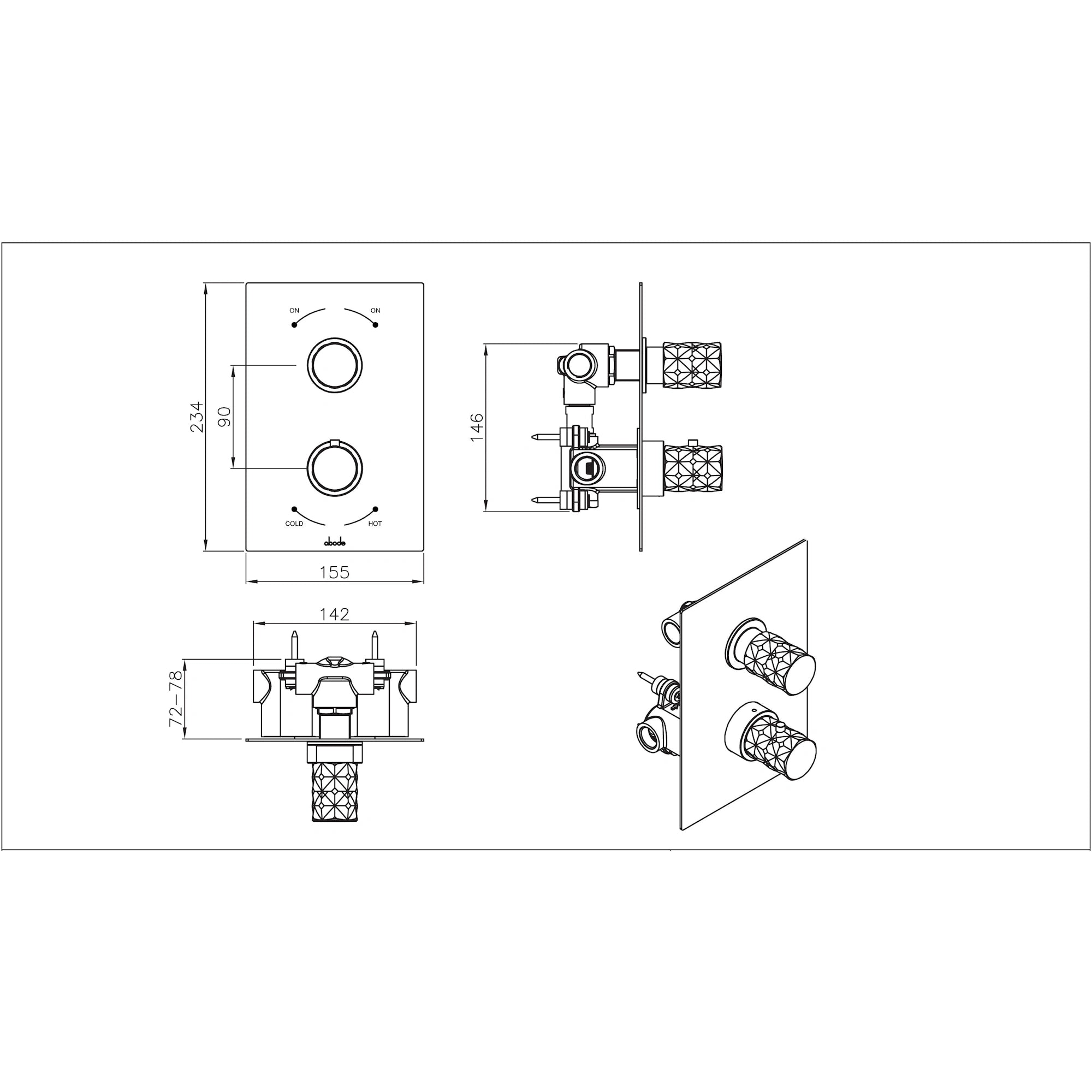 Abode Kite Concealed Thermostatic 2 Outlet Shower Valve