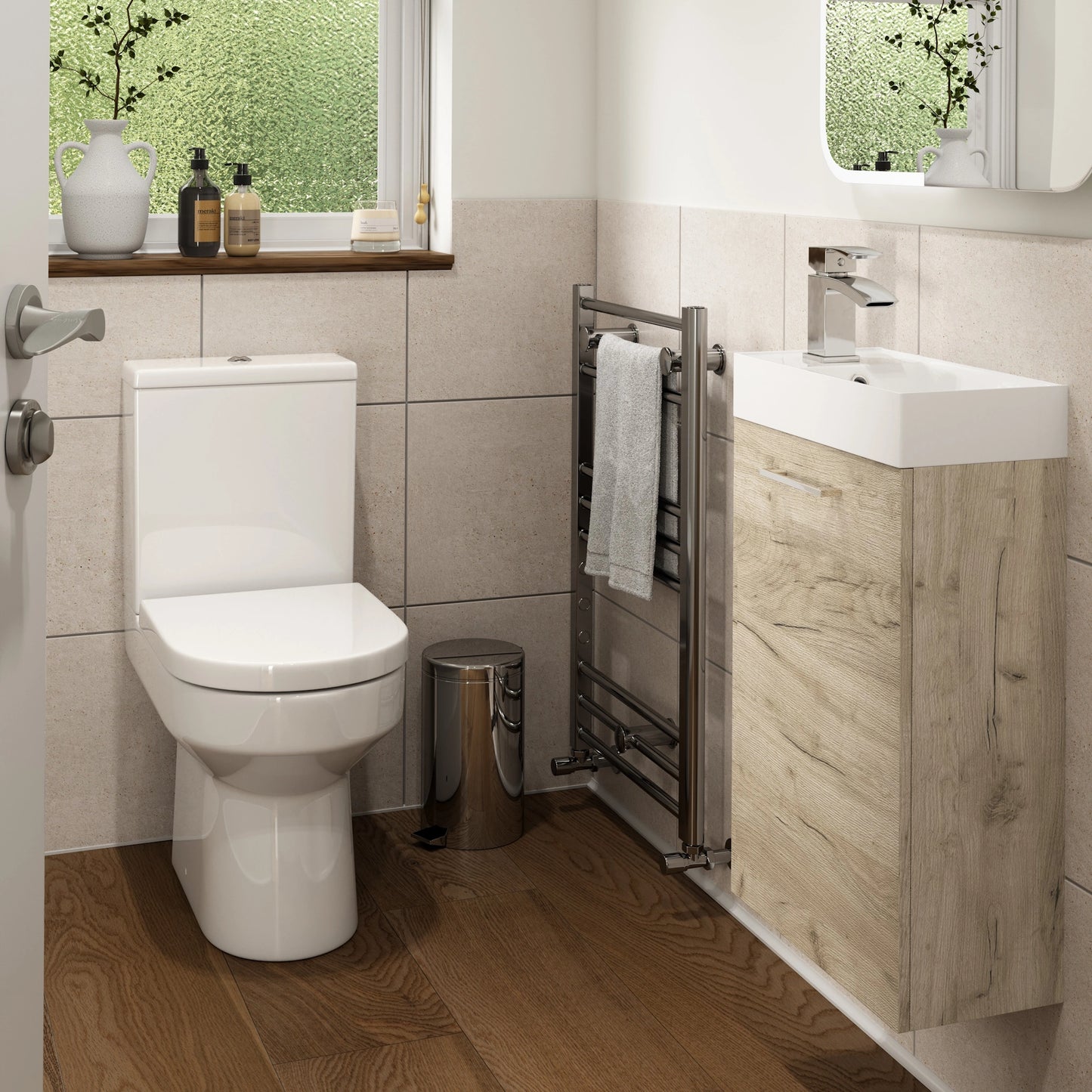 Augusta Wall Hung Cloakroom Basin Vanity Unit and Open Back WC Toilet Bathroom Suite