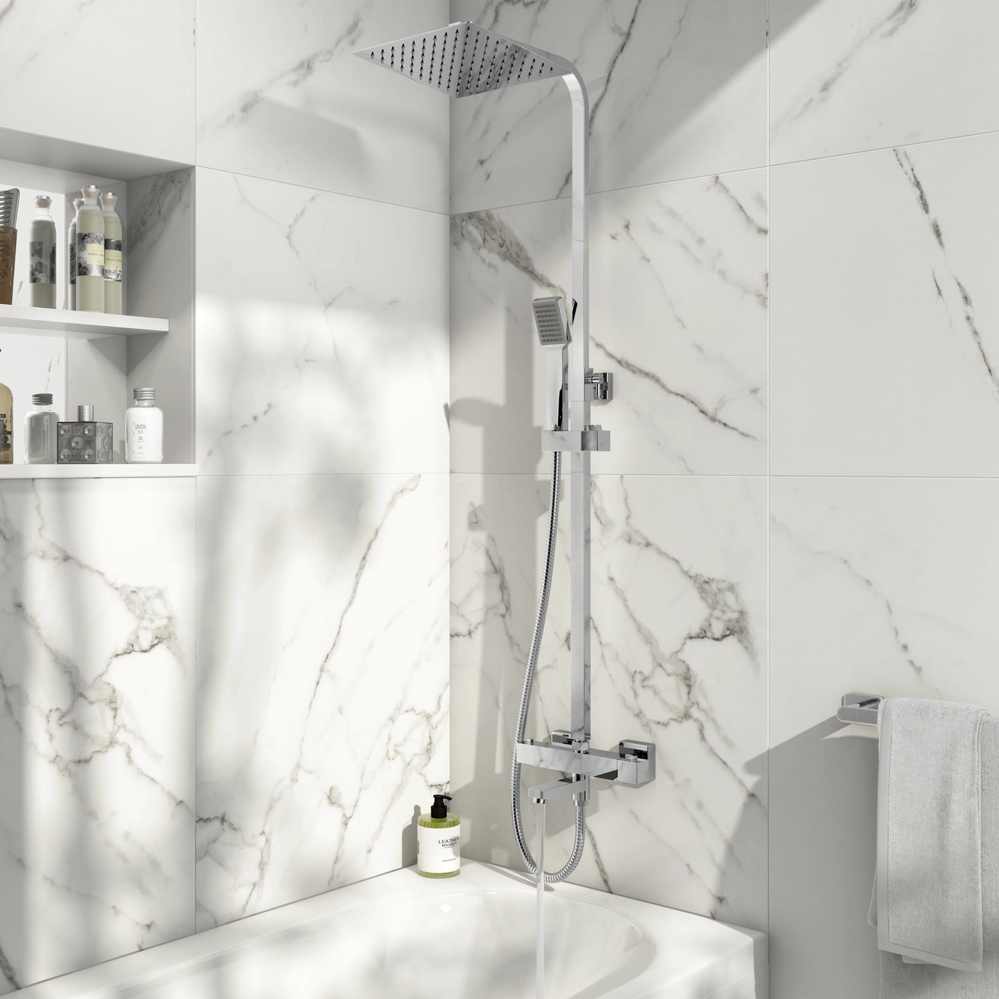 Block Chrome Square Rigid Riser Shower with Bath Filler