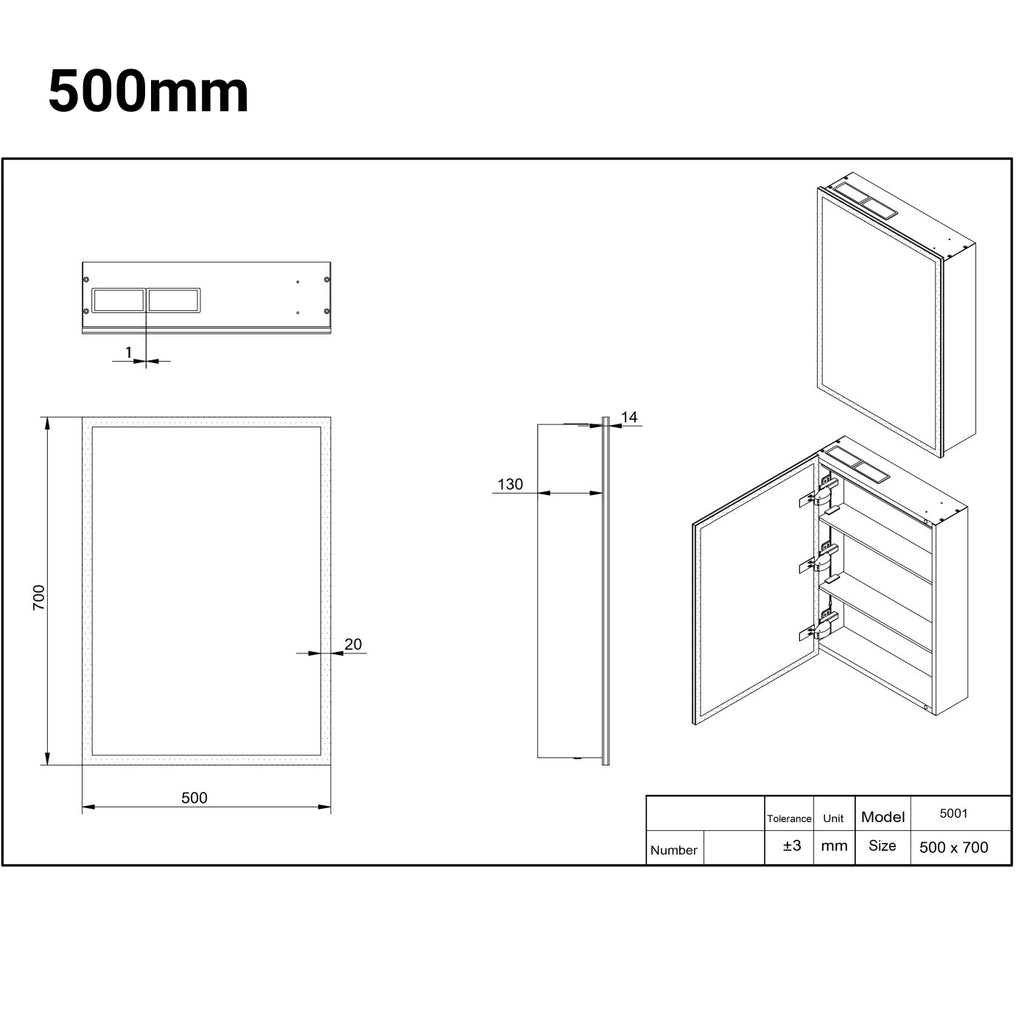 Prospr Wall Hung Straight Edge LED Mirror Cabinet