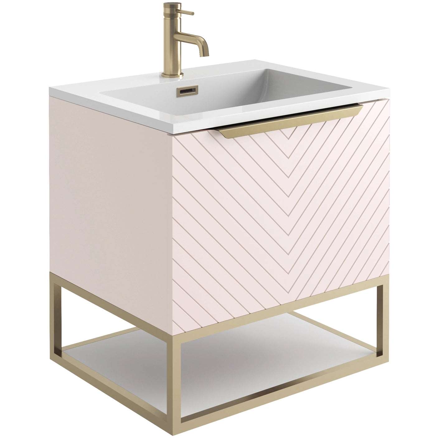 Chevron Wall Hung 600mm Basin Sink Vanity Unit