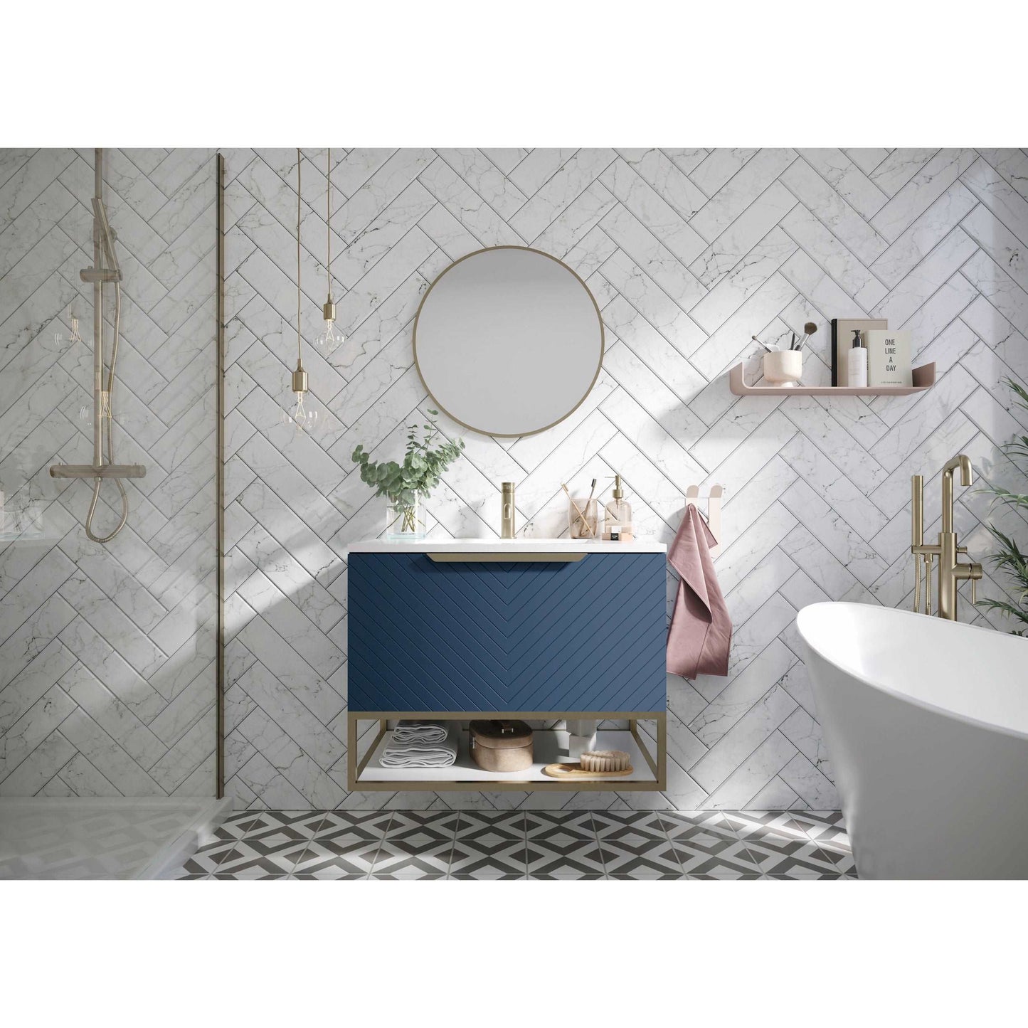 Chevron Wall Hung 800mm Basin Sink Vanity Unit