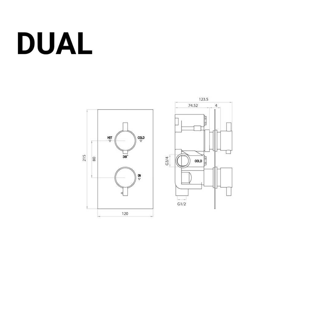 Chrome Oval Handle Thermostatic Concealed Shower Valve