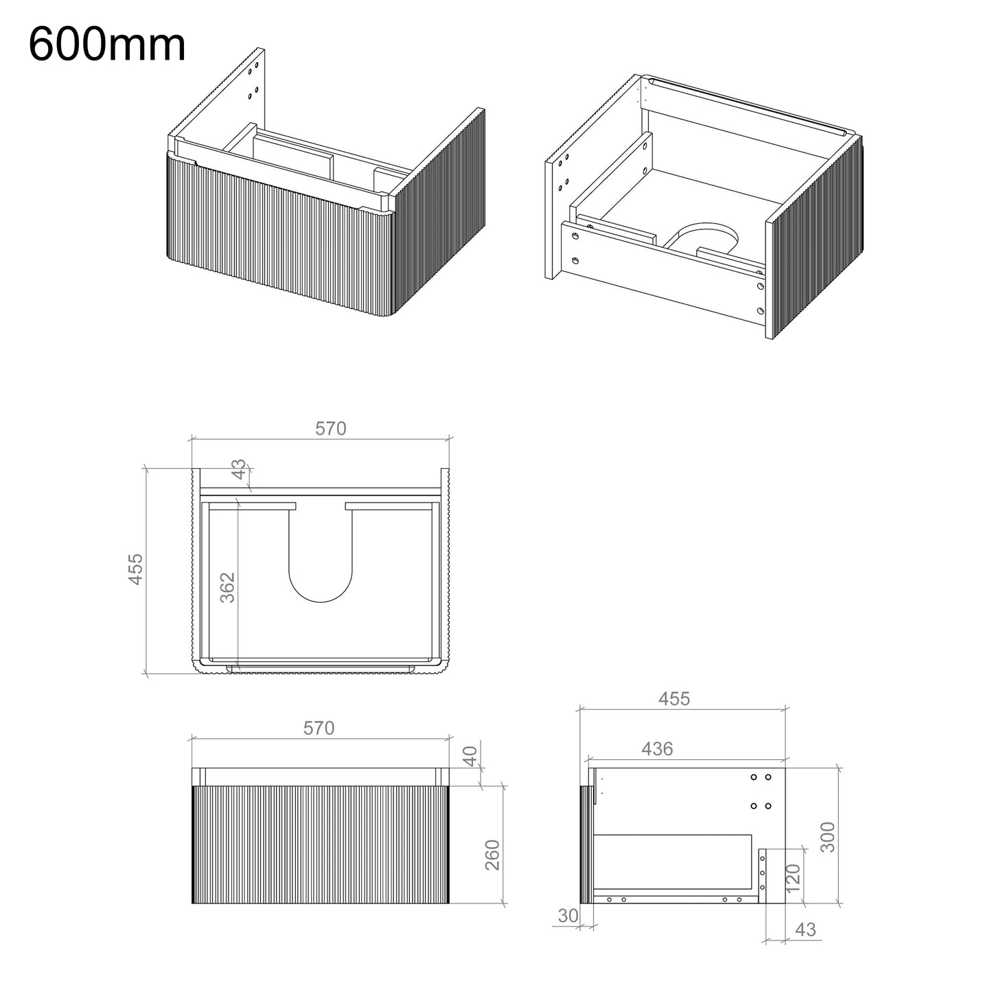 Rassina Wall Hung Basin Drawer Vanity Unit