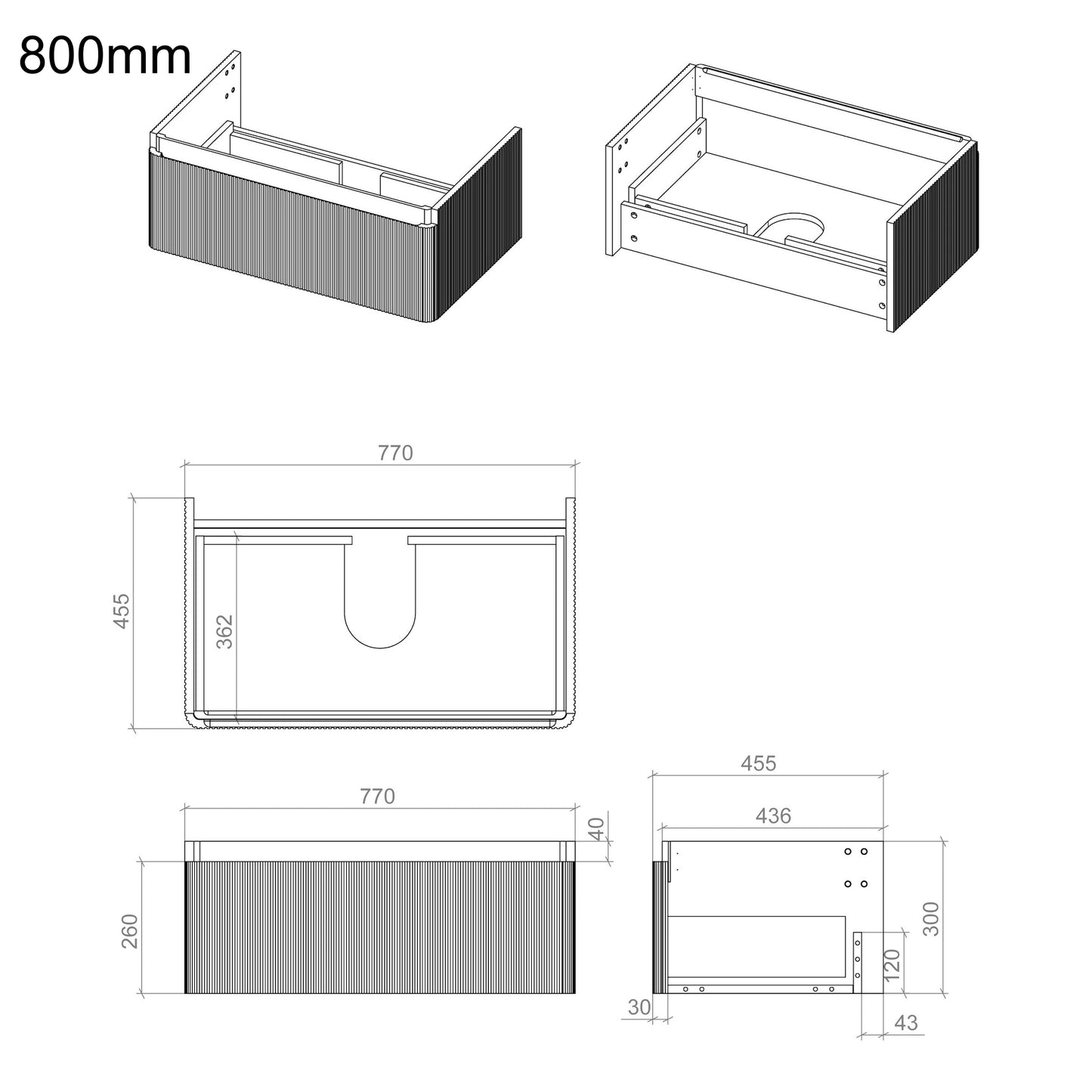 Rassina Wall Hung Basin Drawer Vanity Unit