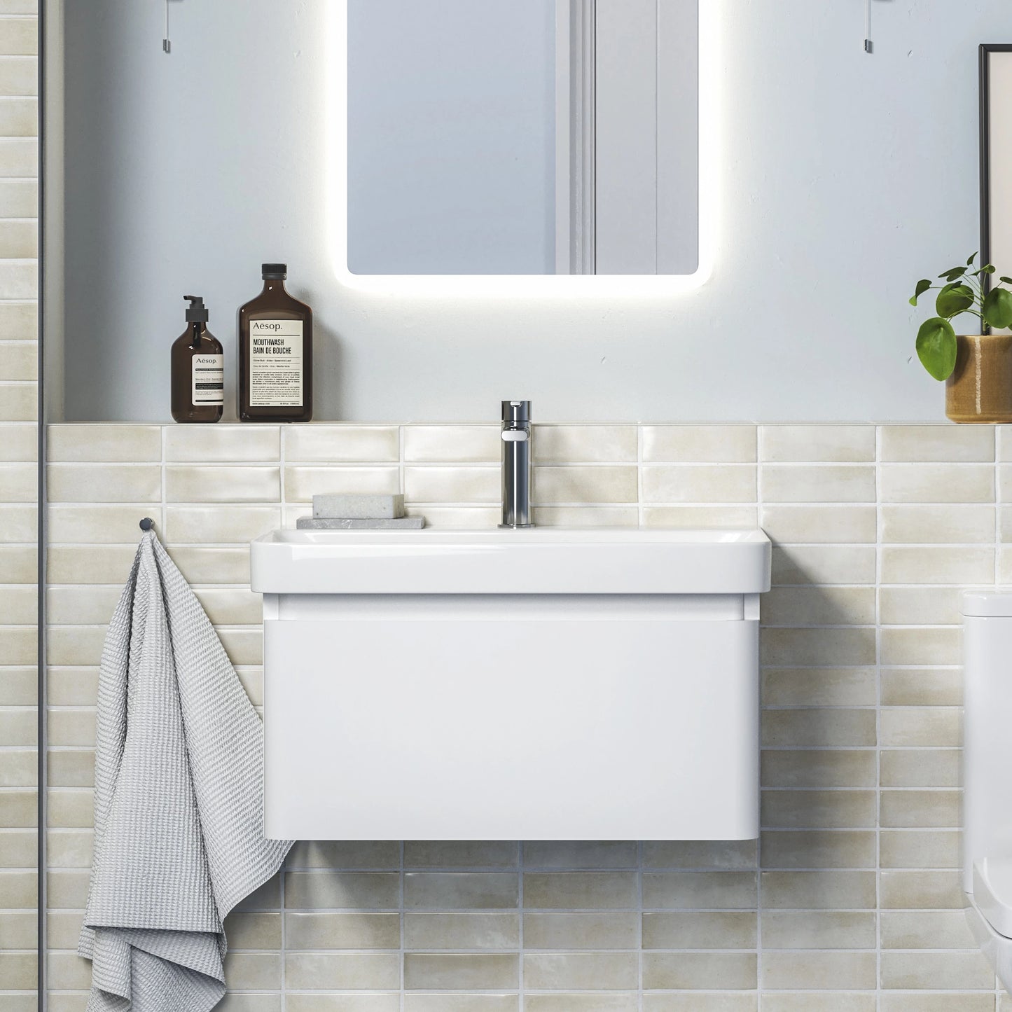 Rassina Wall Hung Basin Vanity Unit and Tall Boy Cabinet Bathroom Suite