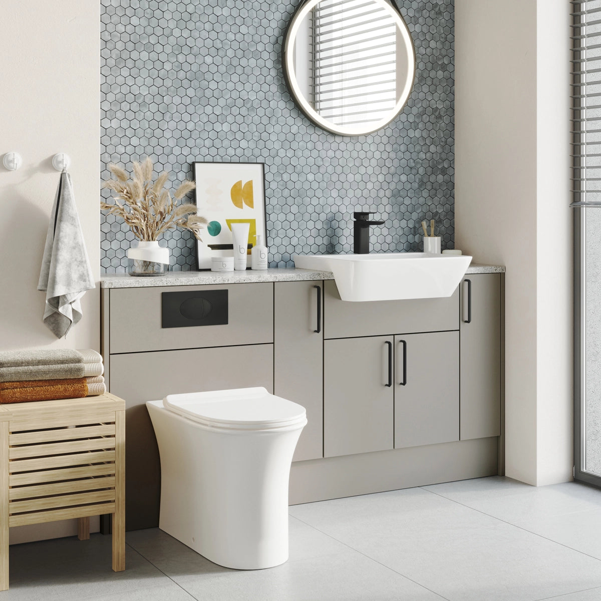 Deia Comfort Height Rimless Back to Wall Scudo WC Toilet with Soft Close Toilet Seat Option