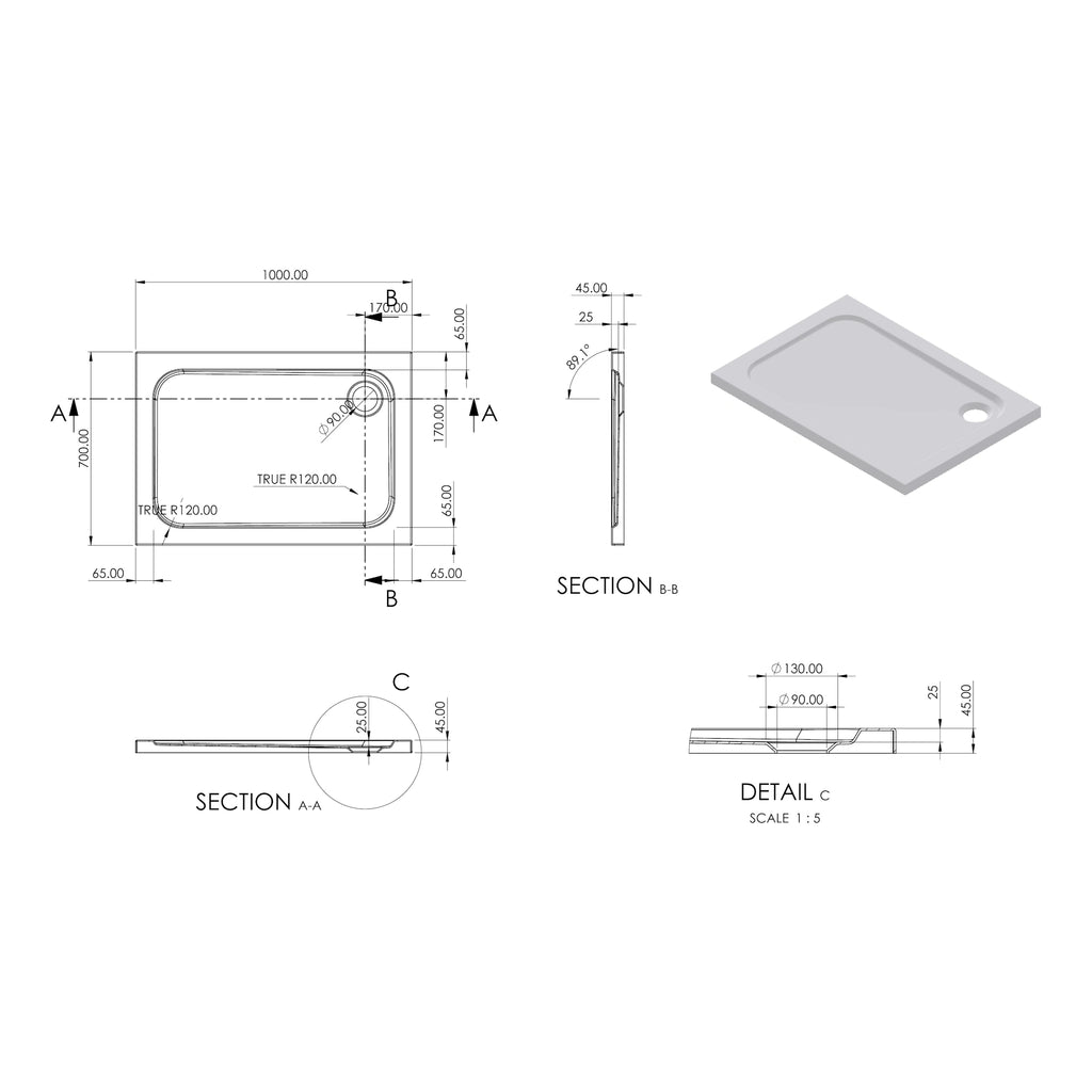 Essentials Low Profile Rectangle Shower Tray
